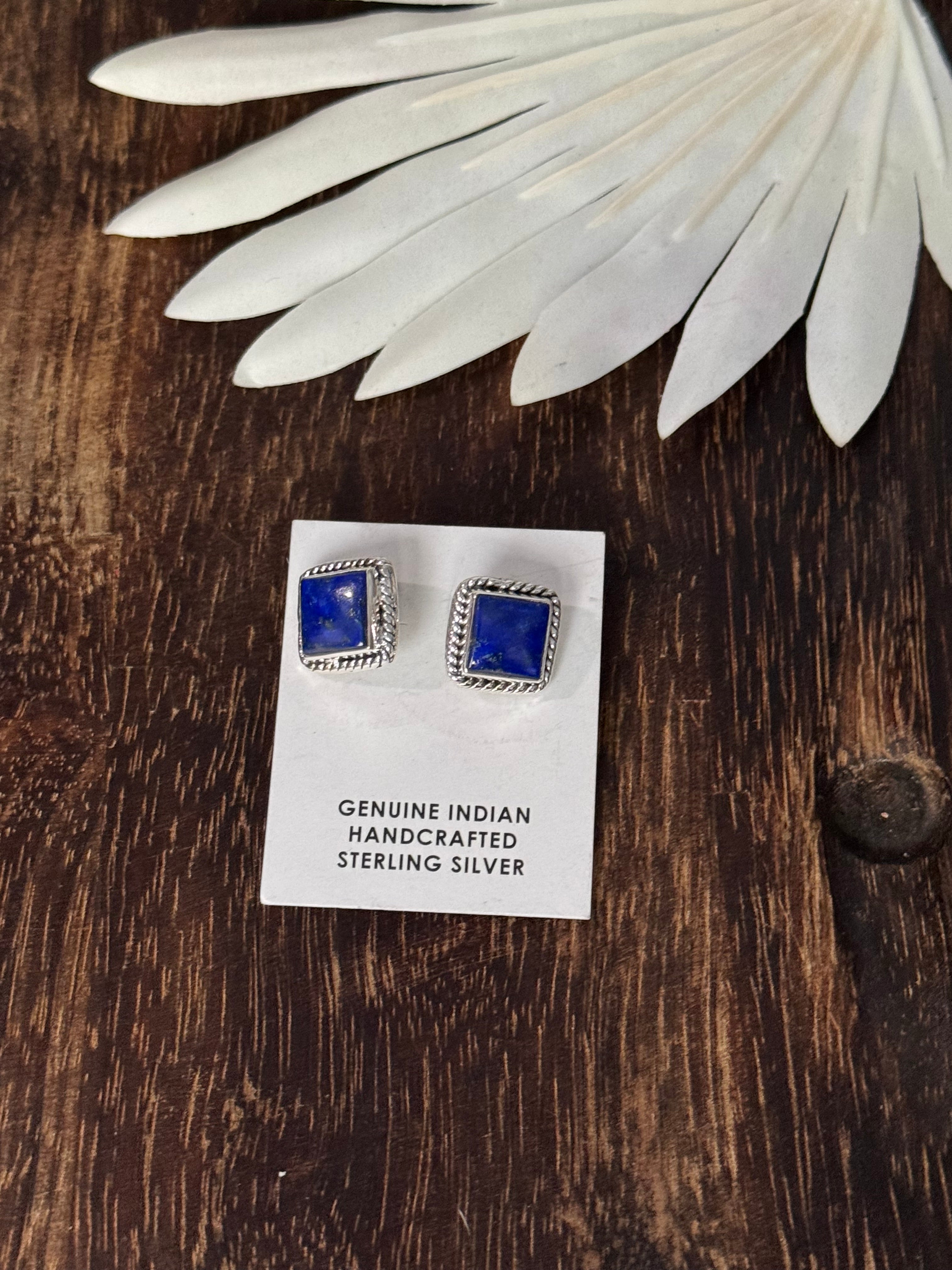 Southwest Handmade Lapis & Sterling Silver Post Earrings