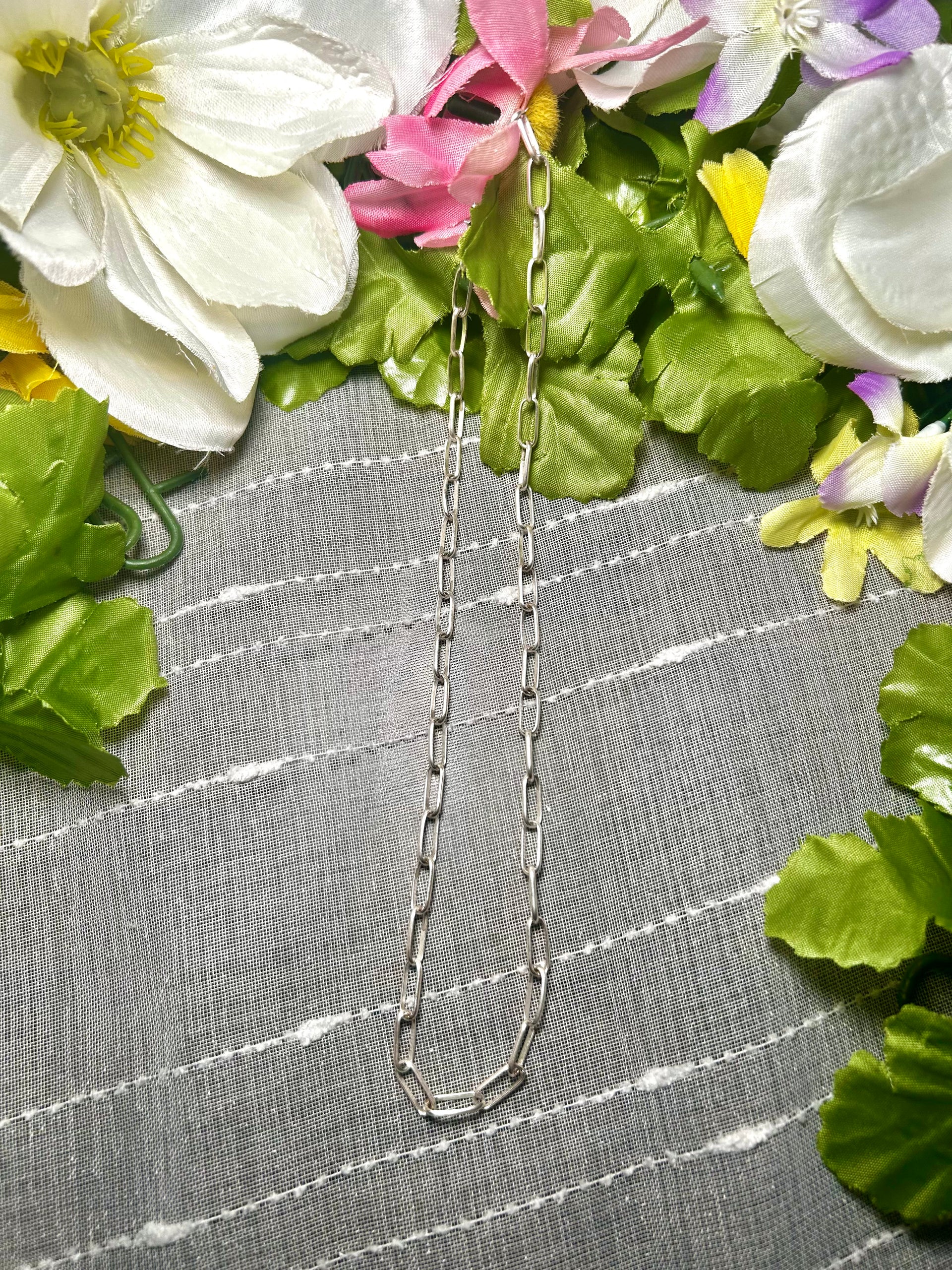 Navajo Made Strung Paper Clip Sterling Silver Necklace