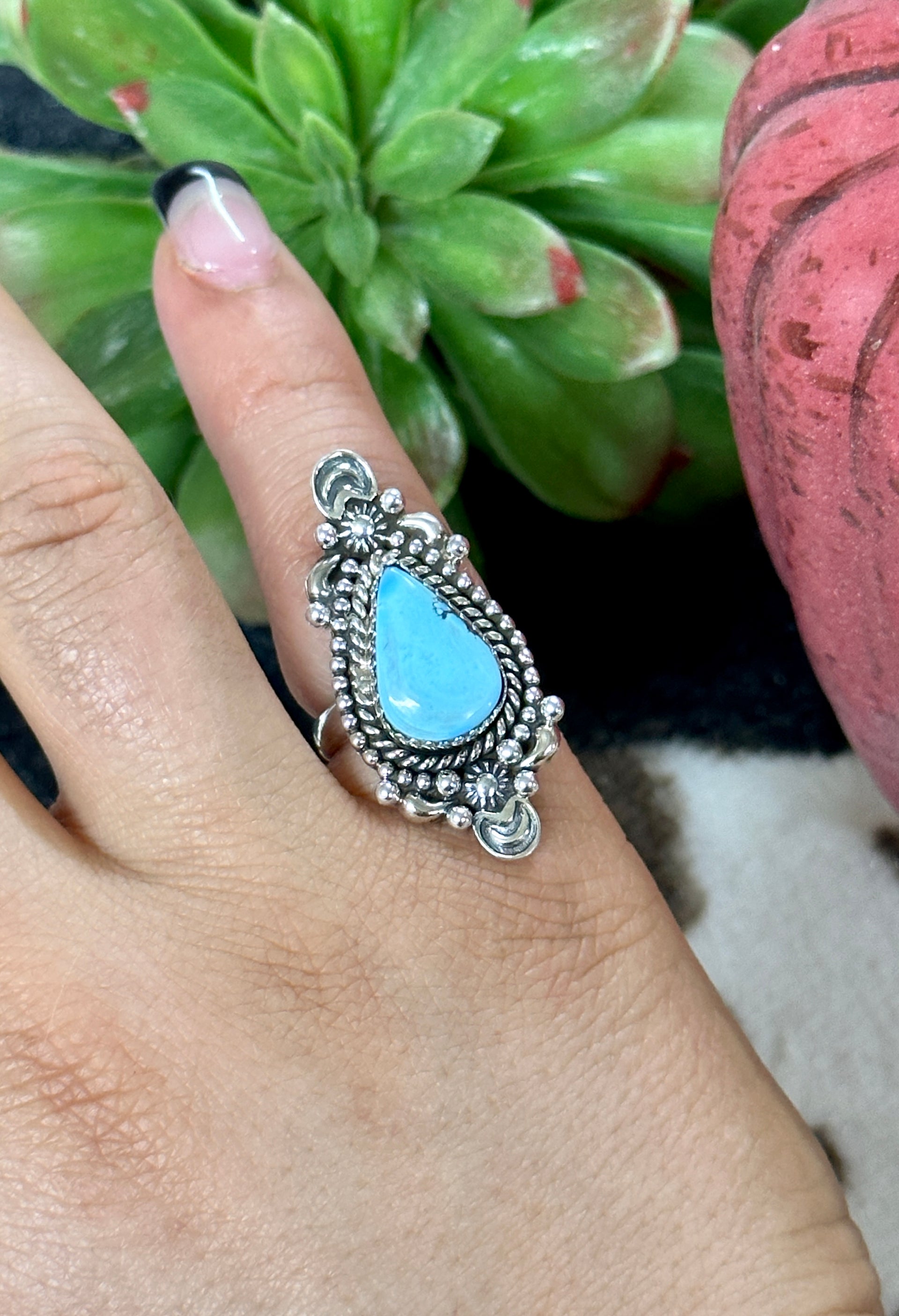 Southwest Handmade Golden Hill’s Turquoise & Sterling Silver Ring Size 5.5
