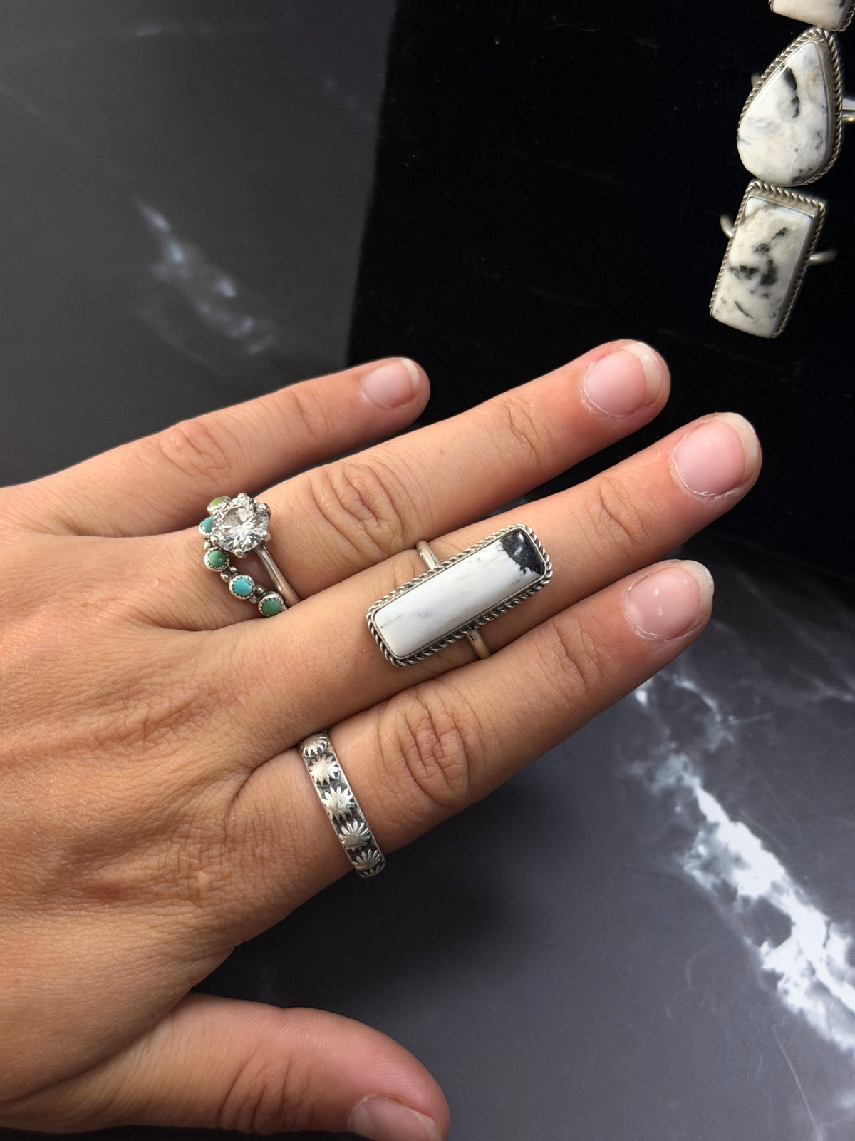 Navajo Made White Buffalo & Sterling Silver Ring