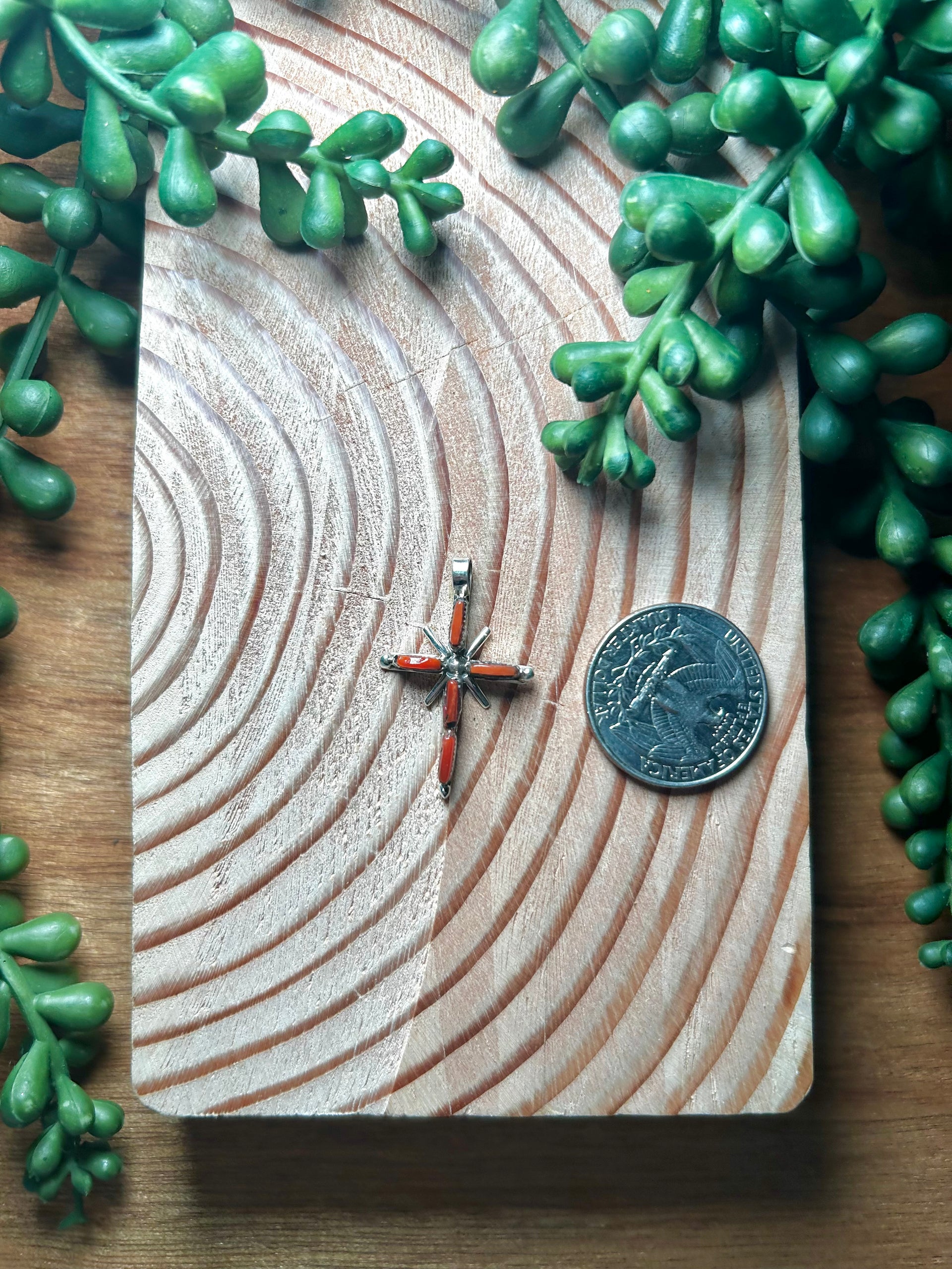 Zuni Made Coral & Sterling Silver Pendant
