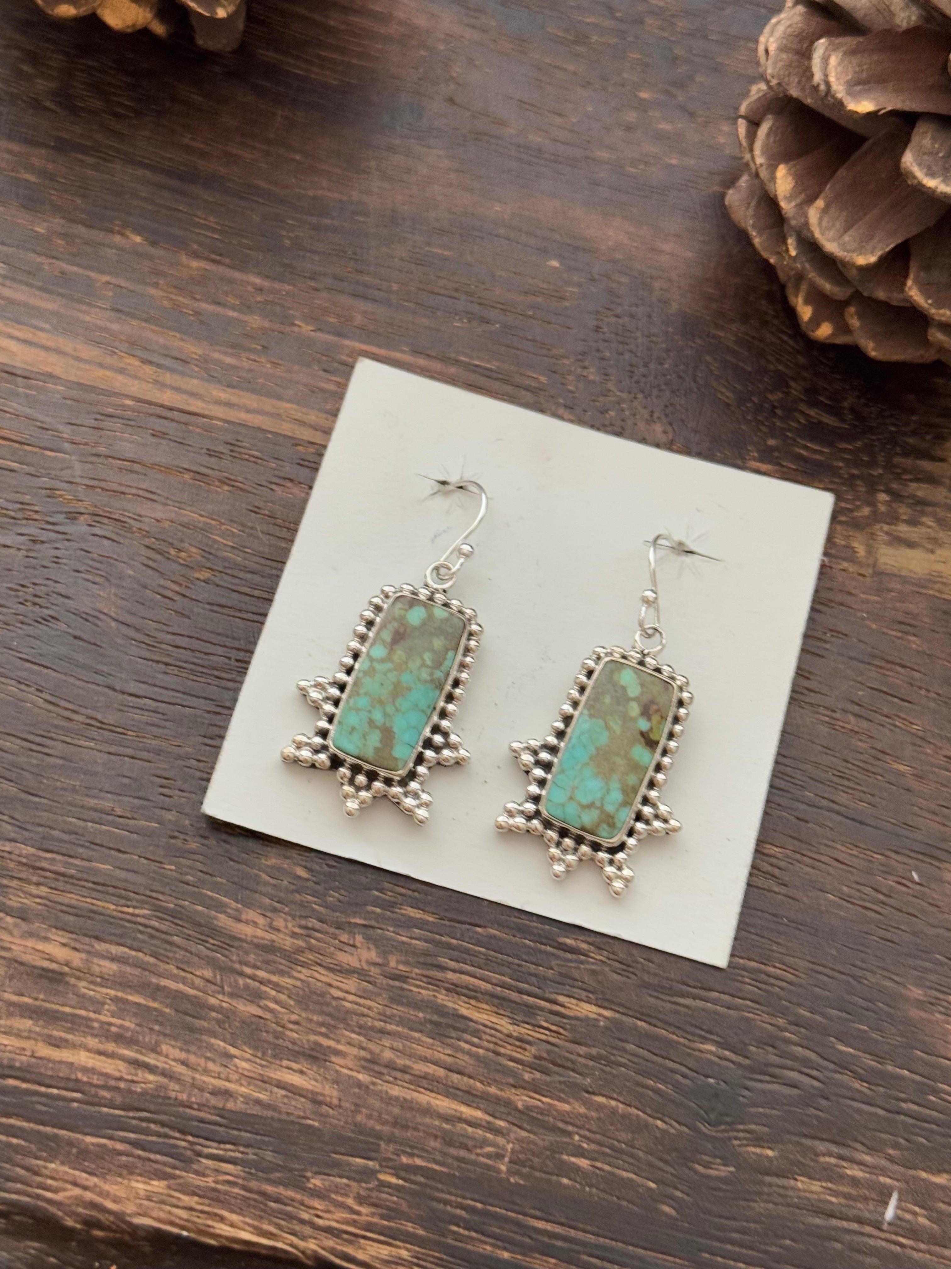 Southwest Handmade #8 Turquoise & Sterling Silver Dangle Earrings