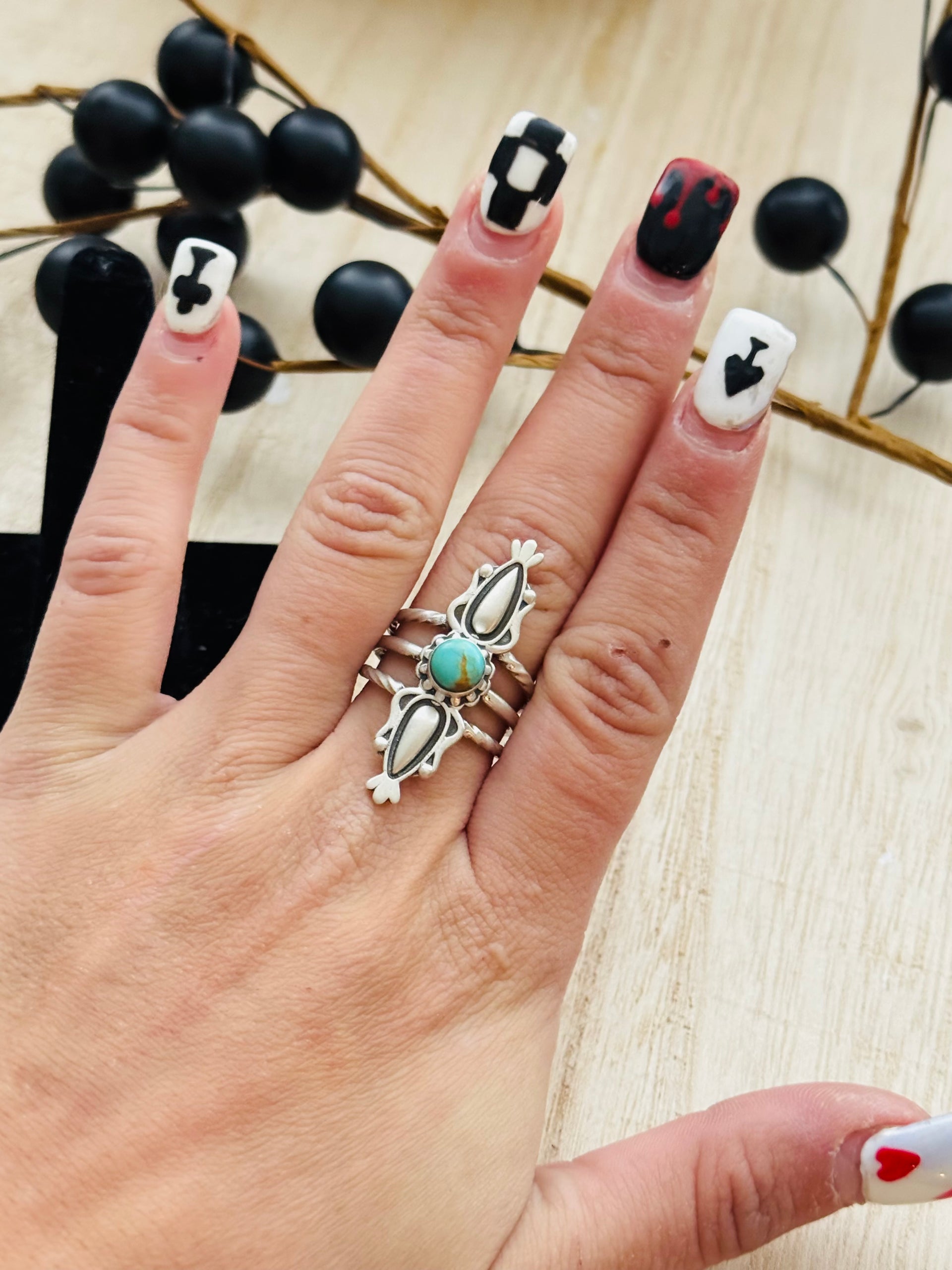 Southwest Handmade Kingman Turquoise & Sterling Silver Adjustable Ring