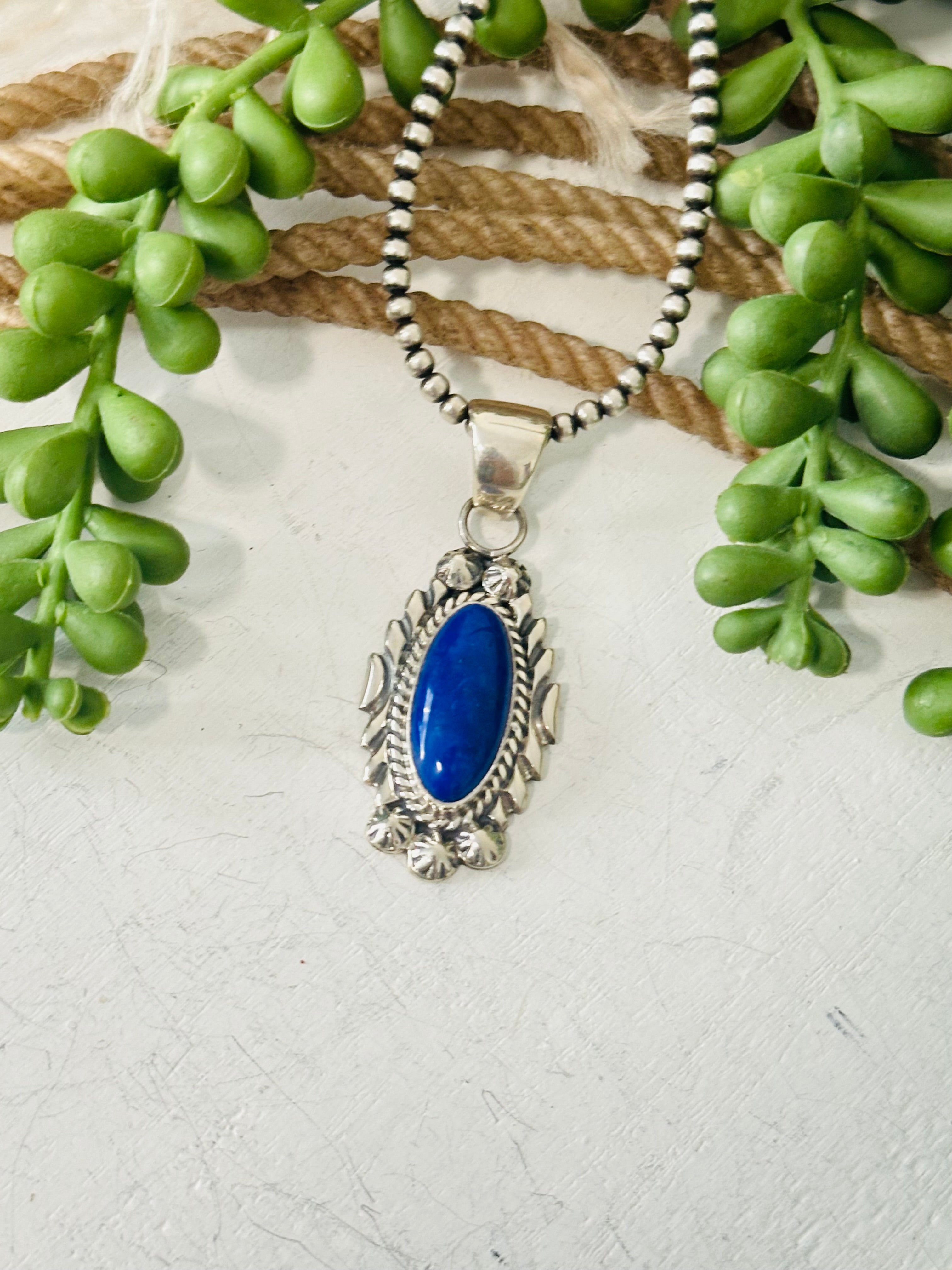 Navajo Made Lapis & Sterling Silver Pendant