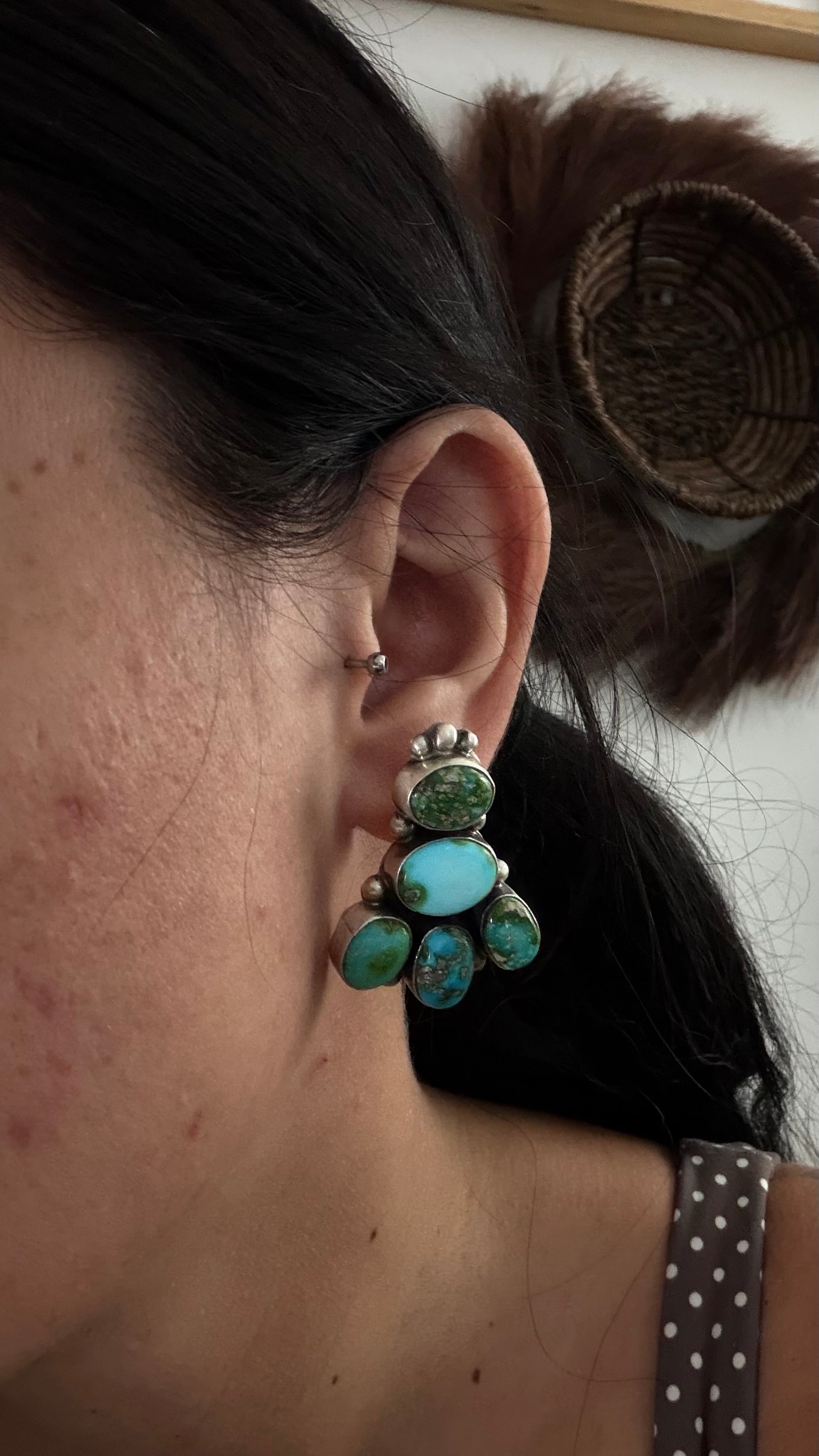 Leticia Largo Sonoran Mountain Turquoise & Sterling Silver Cluster Post Dangle Earrings