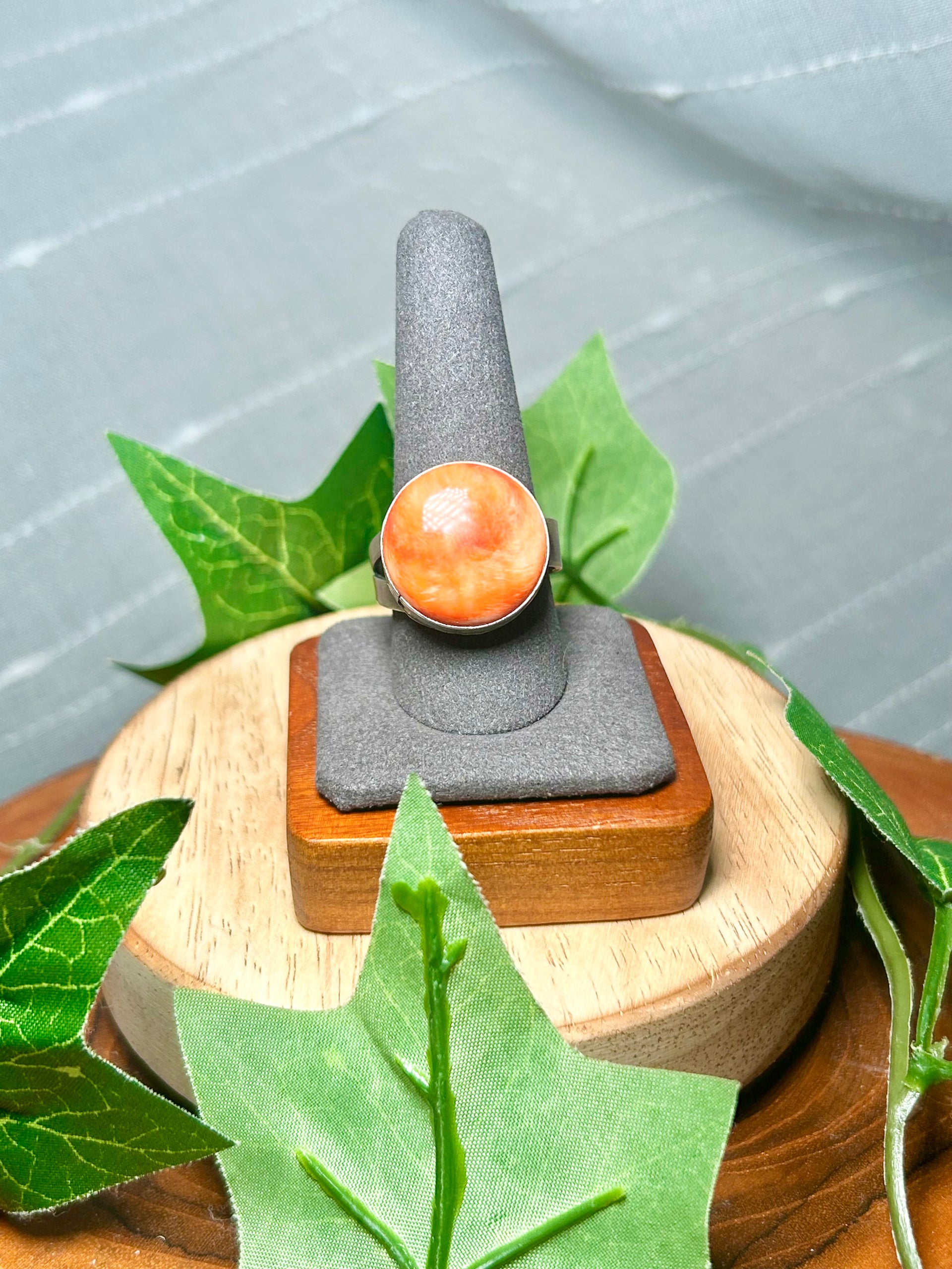 Antionette Martinez Spiny Oyster & Sterling Silver Adjustable Ring