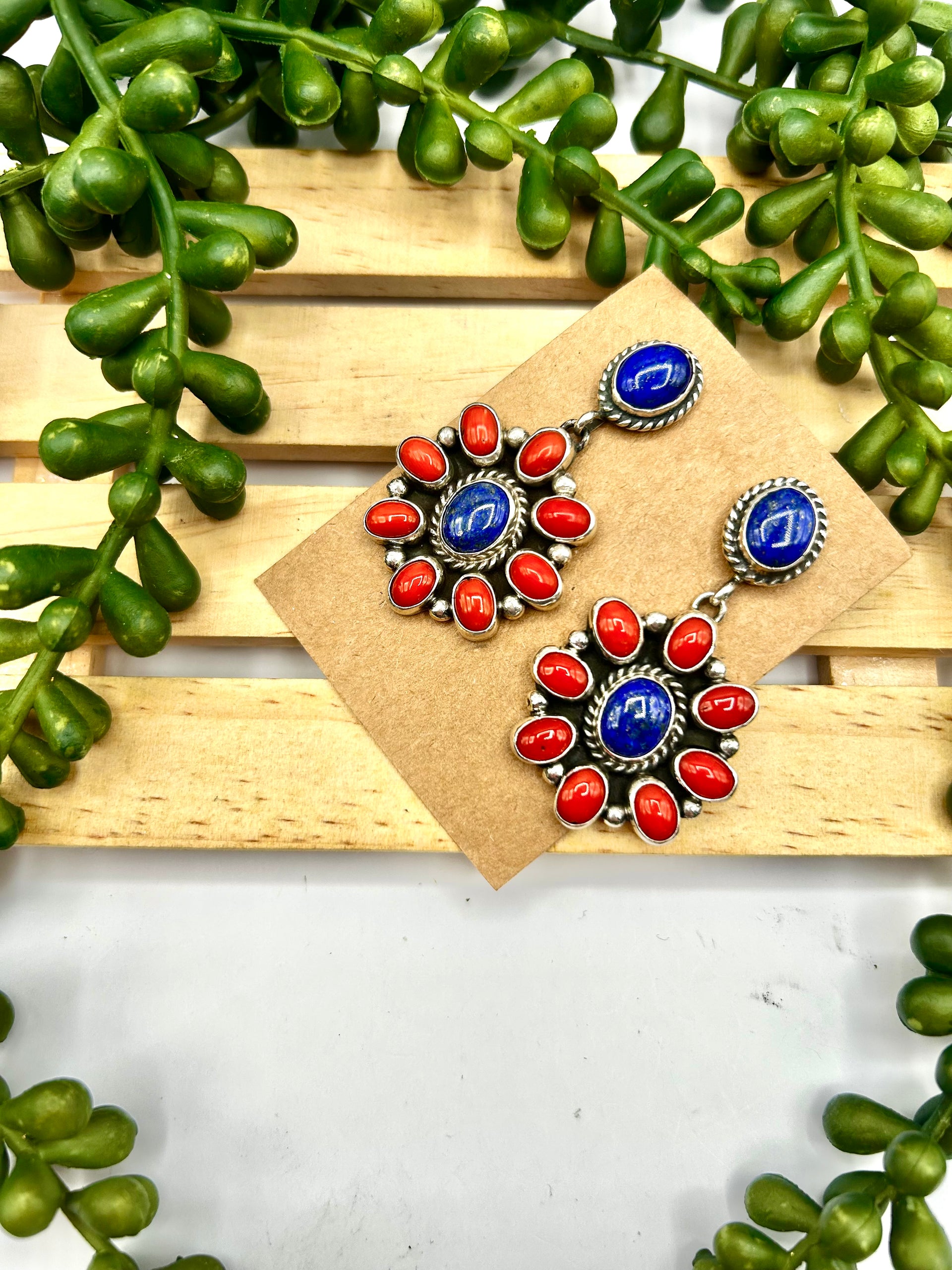 Navajo Made Multi Stone & Sterling Silver Post Earrings