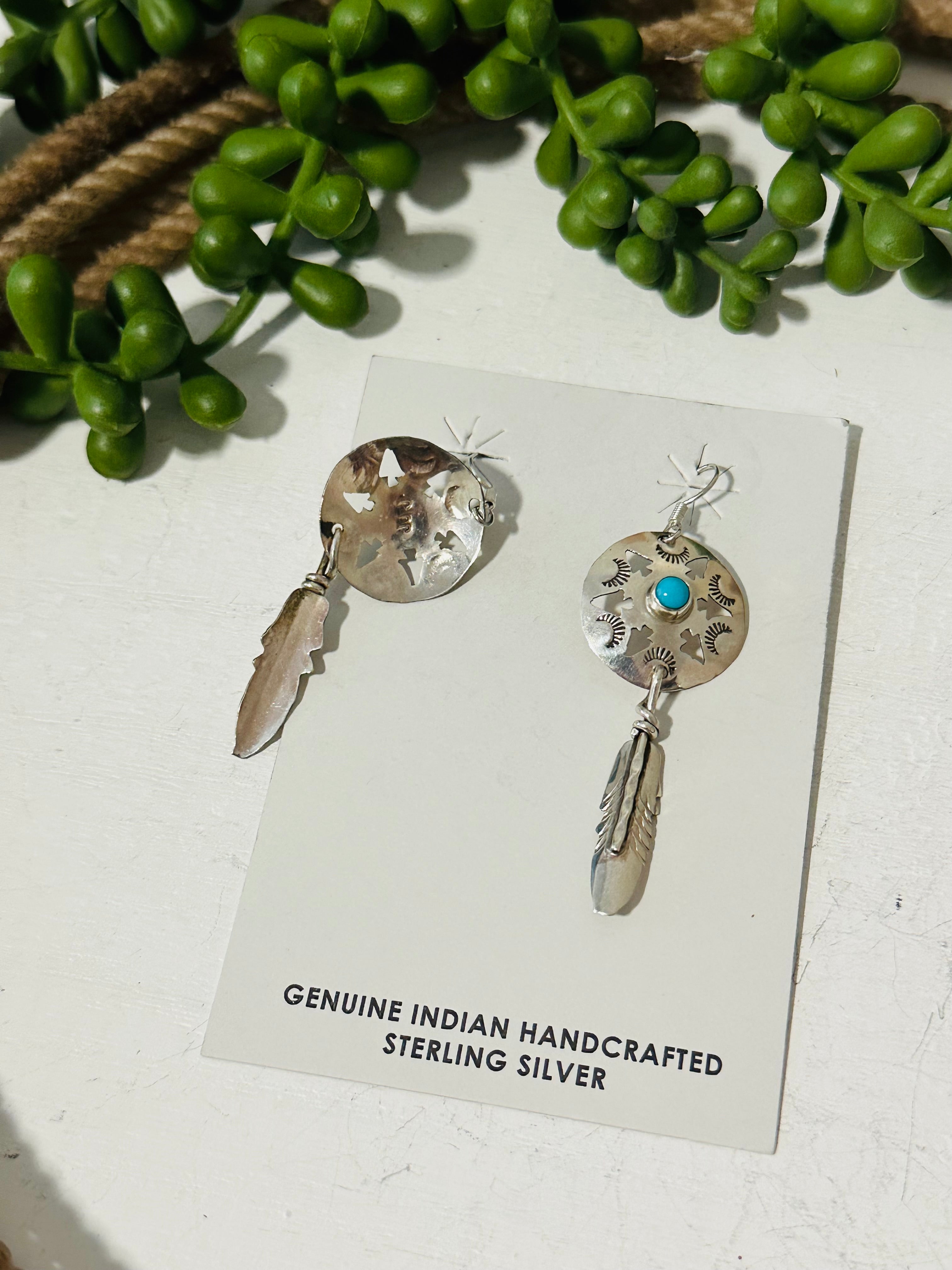 Navajo Made Kingman Turquoise & Sterling Silver Dangle Earrings