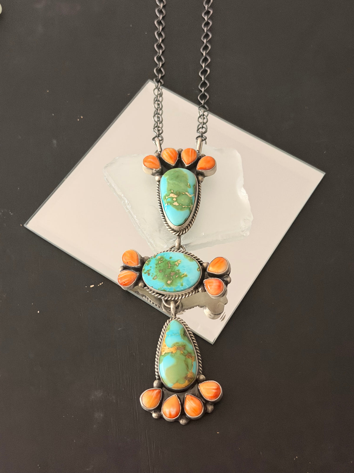 Navajo Made Multi Stone & Sterling Silver Cluster Necklace