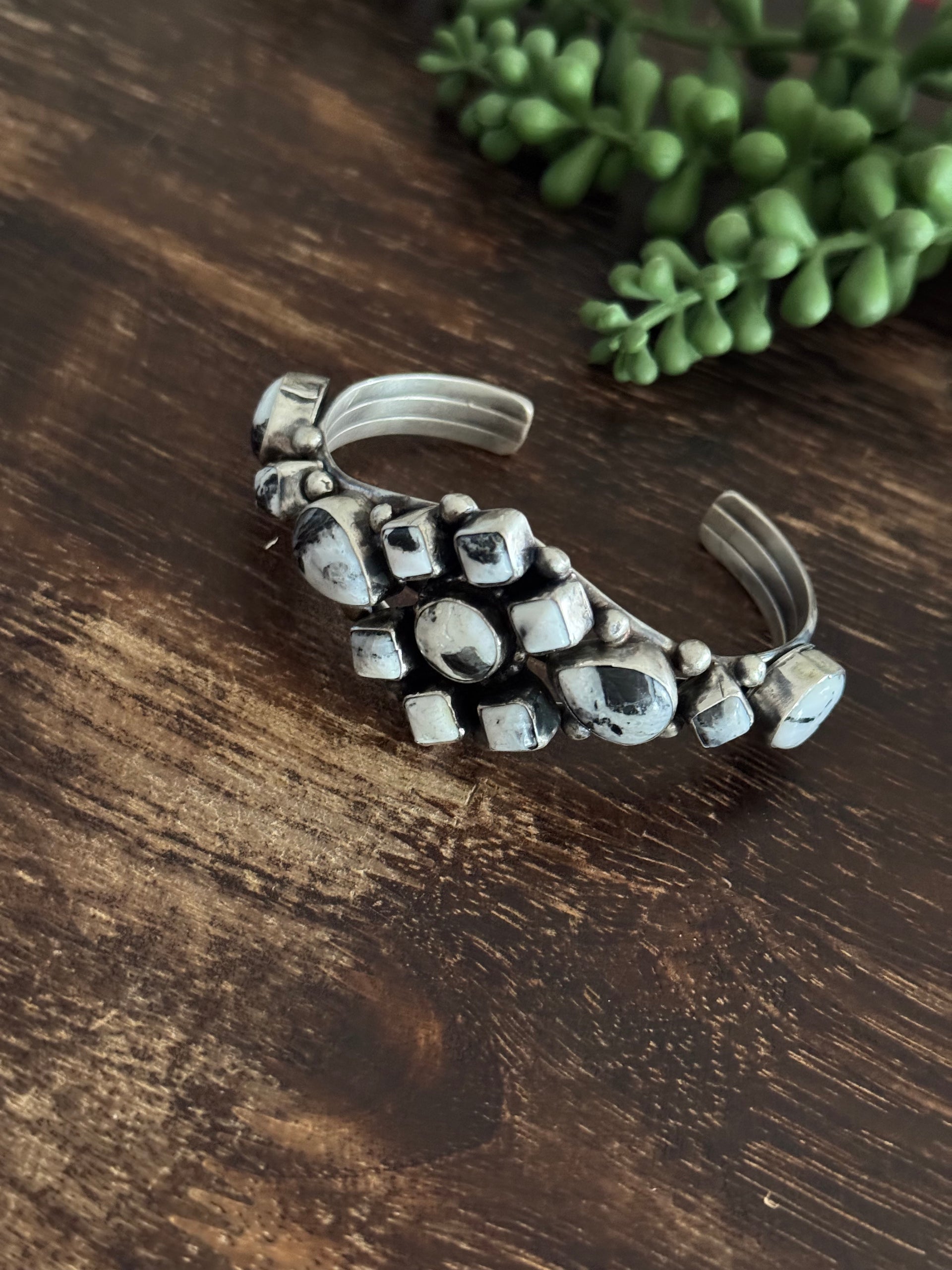 Bobby Johnson White Buffalo & Sterling Silver Cluster Cuff Bracelet
