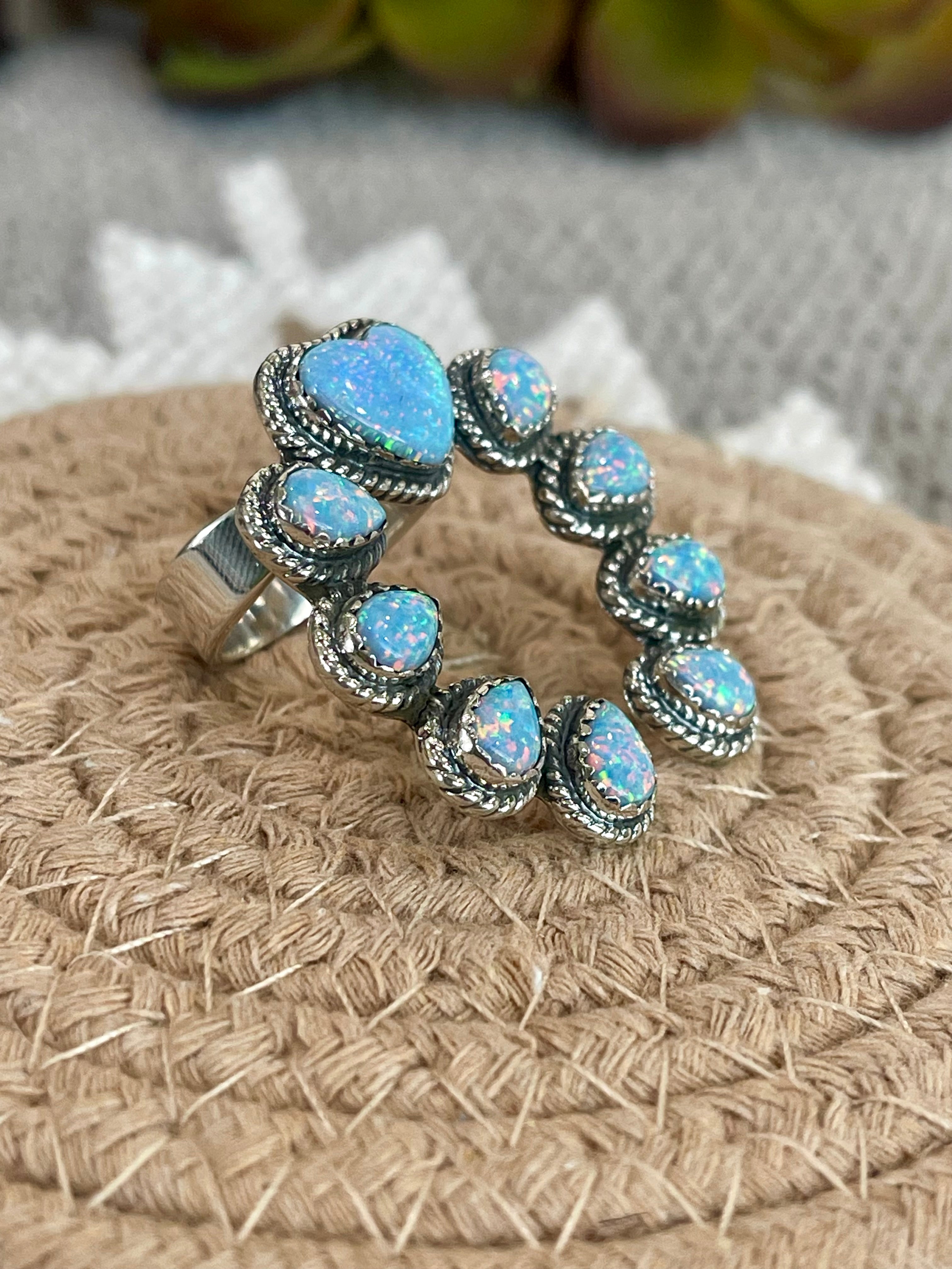 Southwest Handmade Opal & Sterling Silver Adjustable Naja Ring