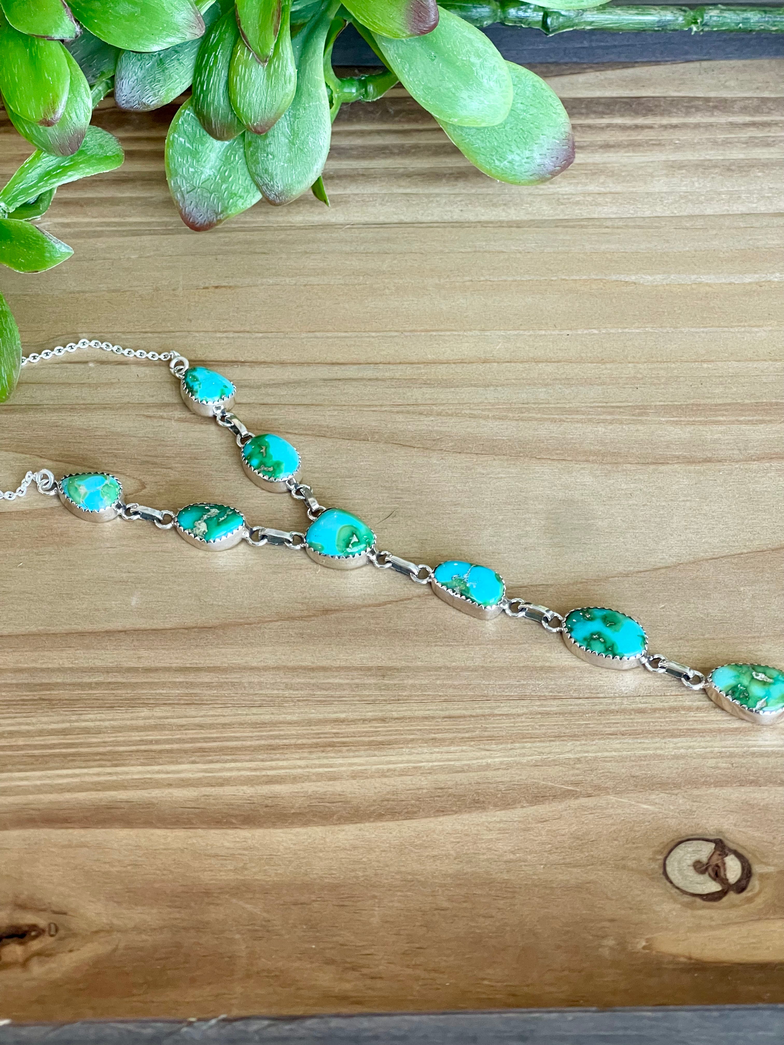 Southwest Handmade Sonoran Mountain Turquoise & Sterling Silver Lariat Necklace