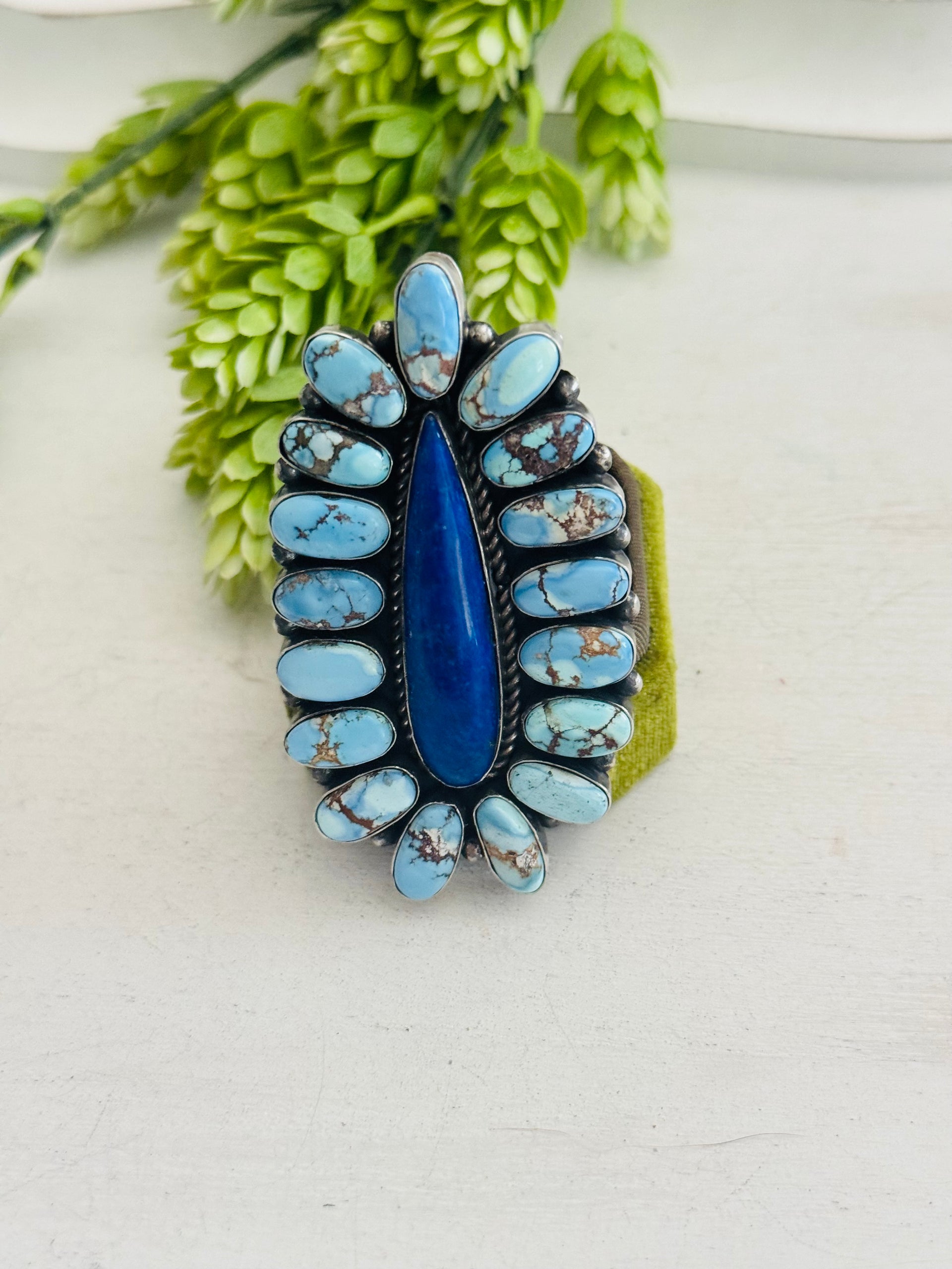 Navajo Made Multi Stone & Sterling Silver Adjustable Cluster Ring