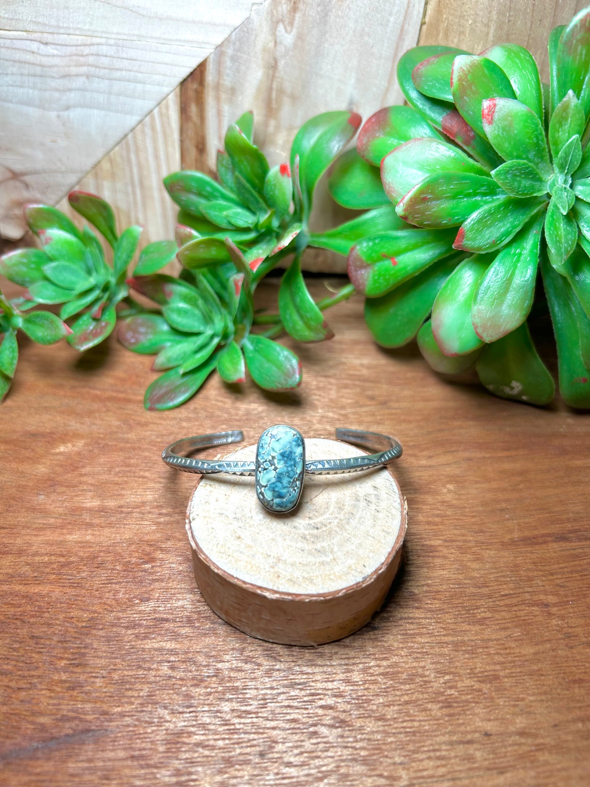 Navajo Made New Lander Varicsite & Sterling Silver Cuff Bracelet