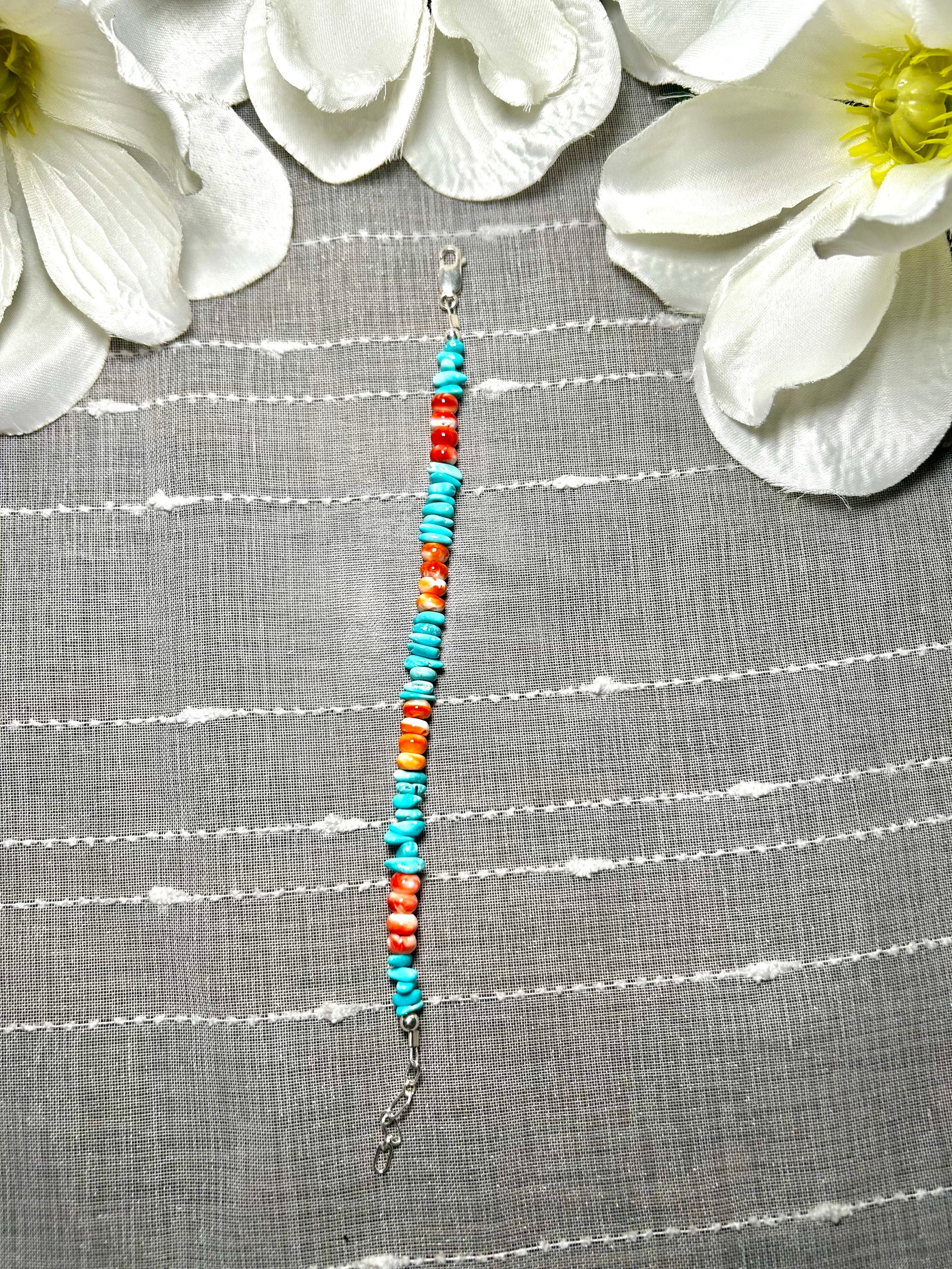 Navajo Made Multi Stone  & Sterling Silver Link Bracelet