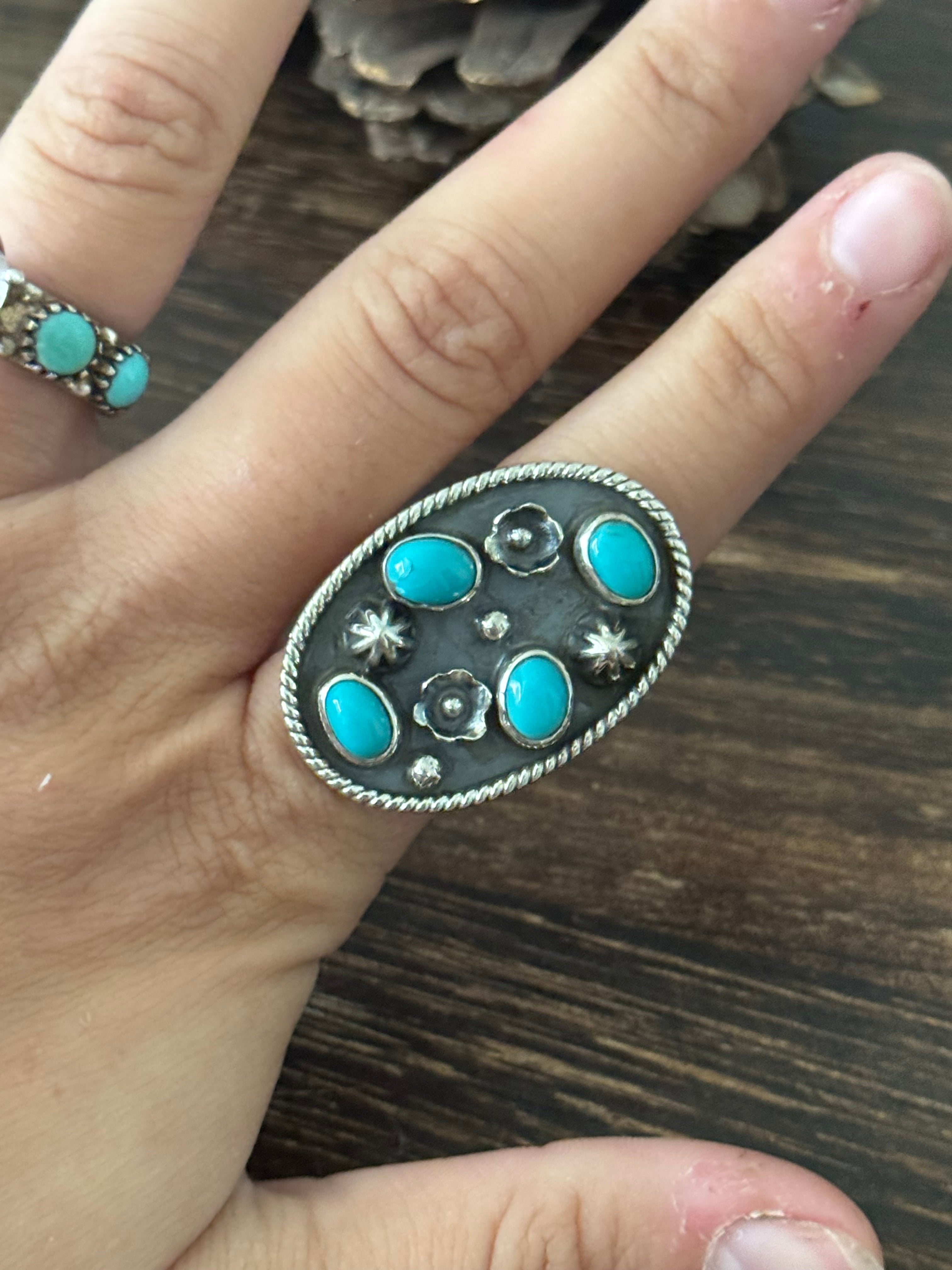 Southwest Handmade Kingman Turquoise & Sterling Silver Adjustable Ring