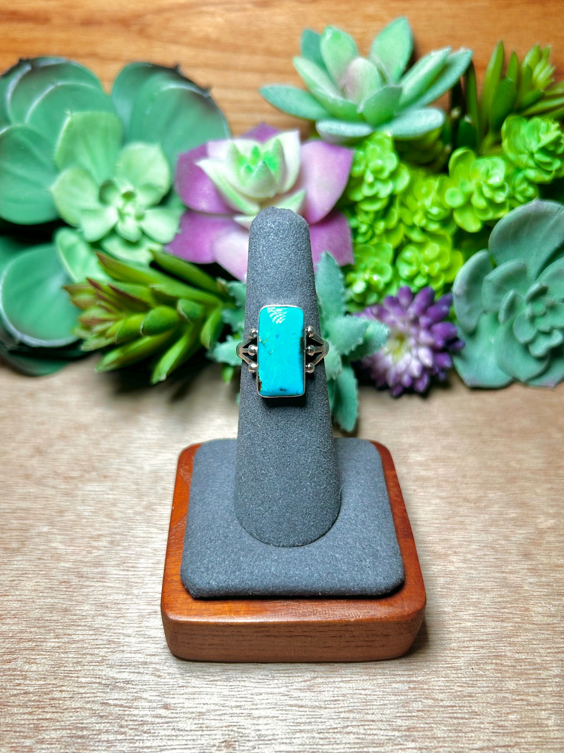 Navajo Made Kingman Turquoise & Sterling Silver Ring Size 5.75