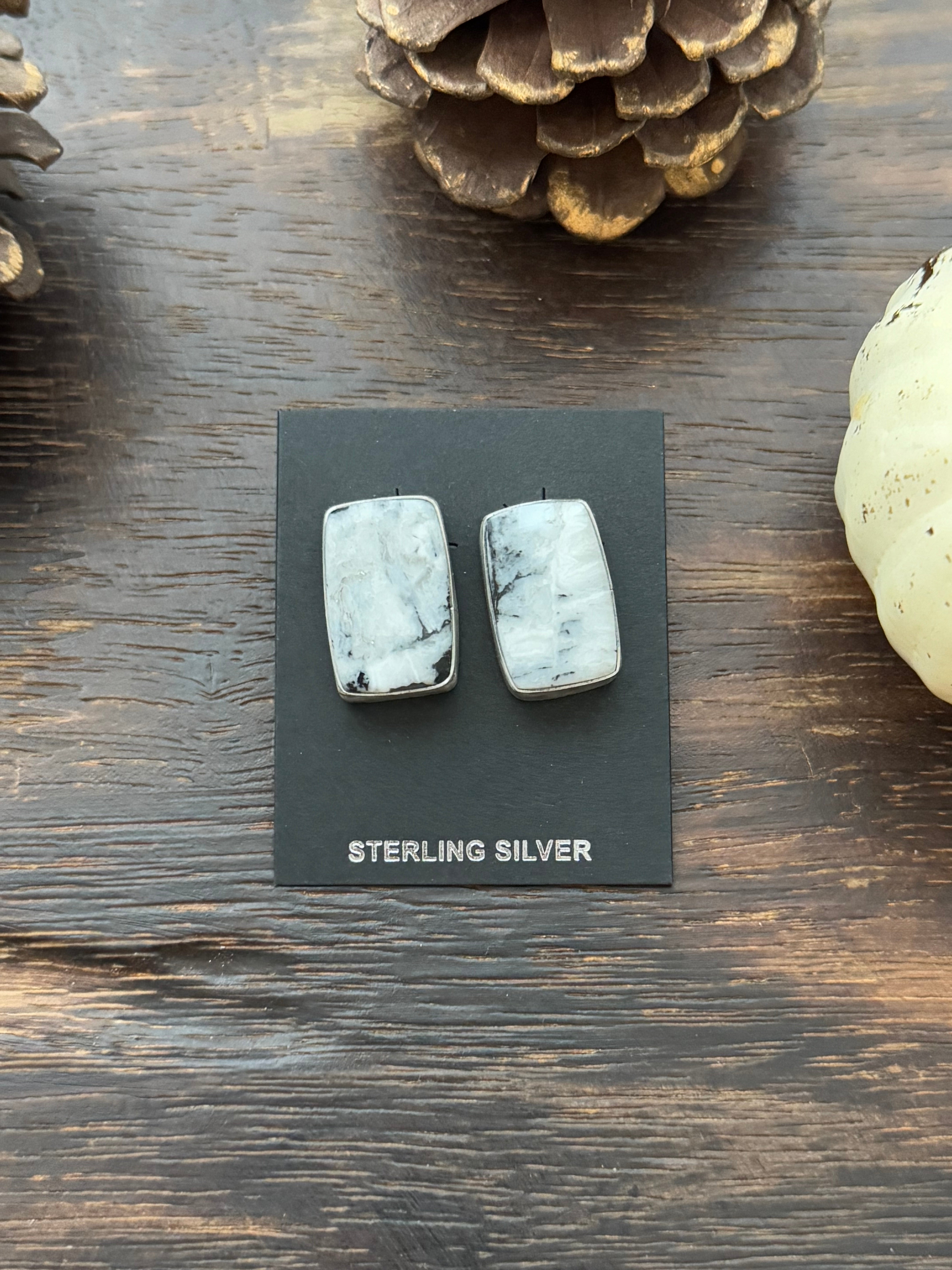 Navajo Made White Buffalo & Sterling Silver Post Earrings