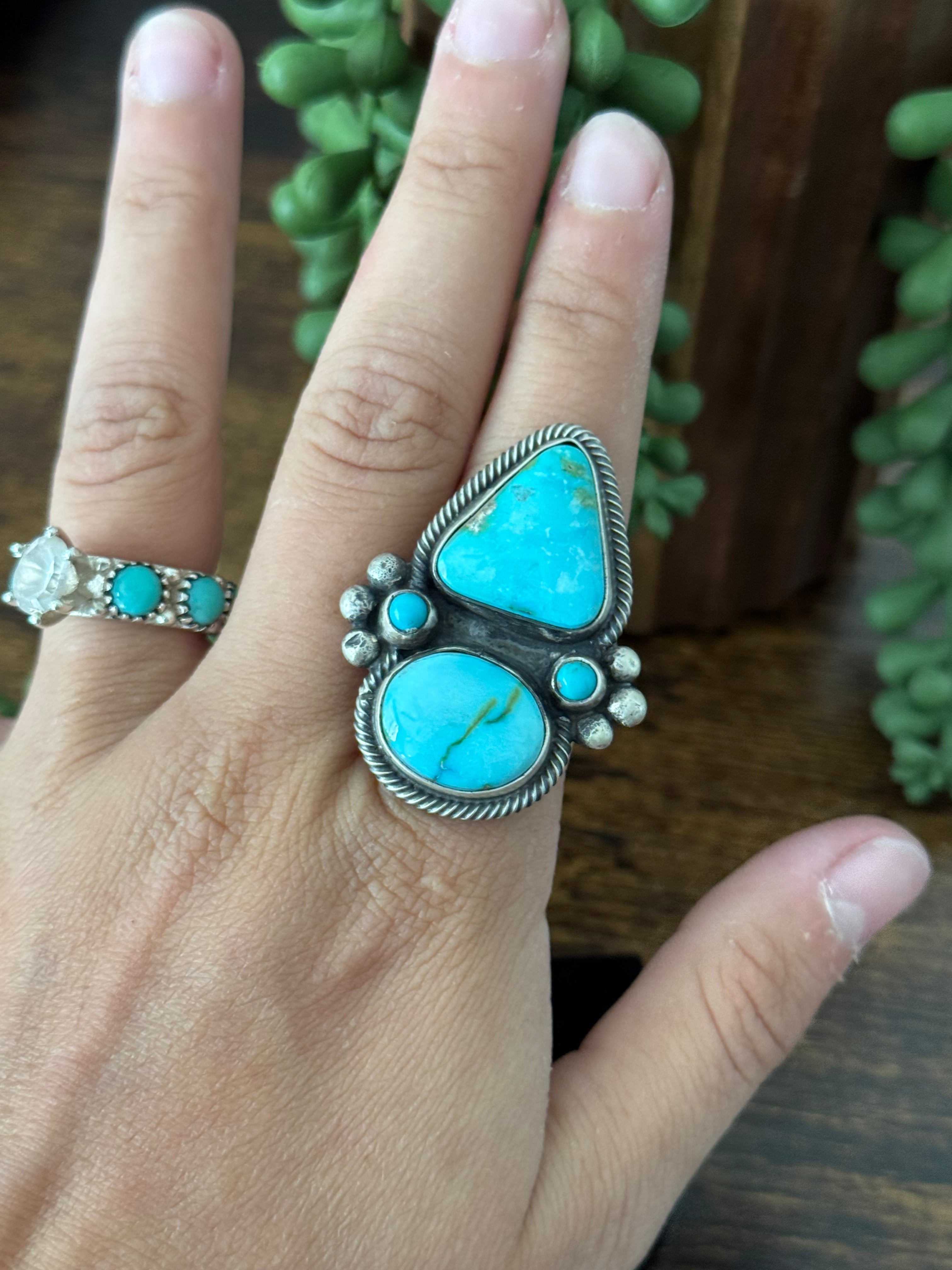 Sheila Becenti Sonoran Mountain Turquoise & Sterling Silver Ring Size 10