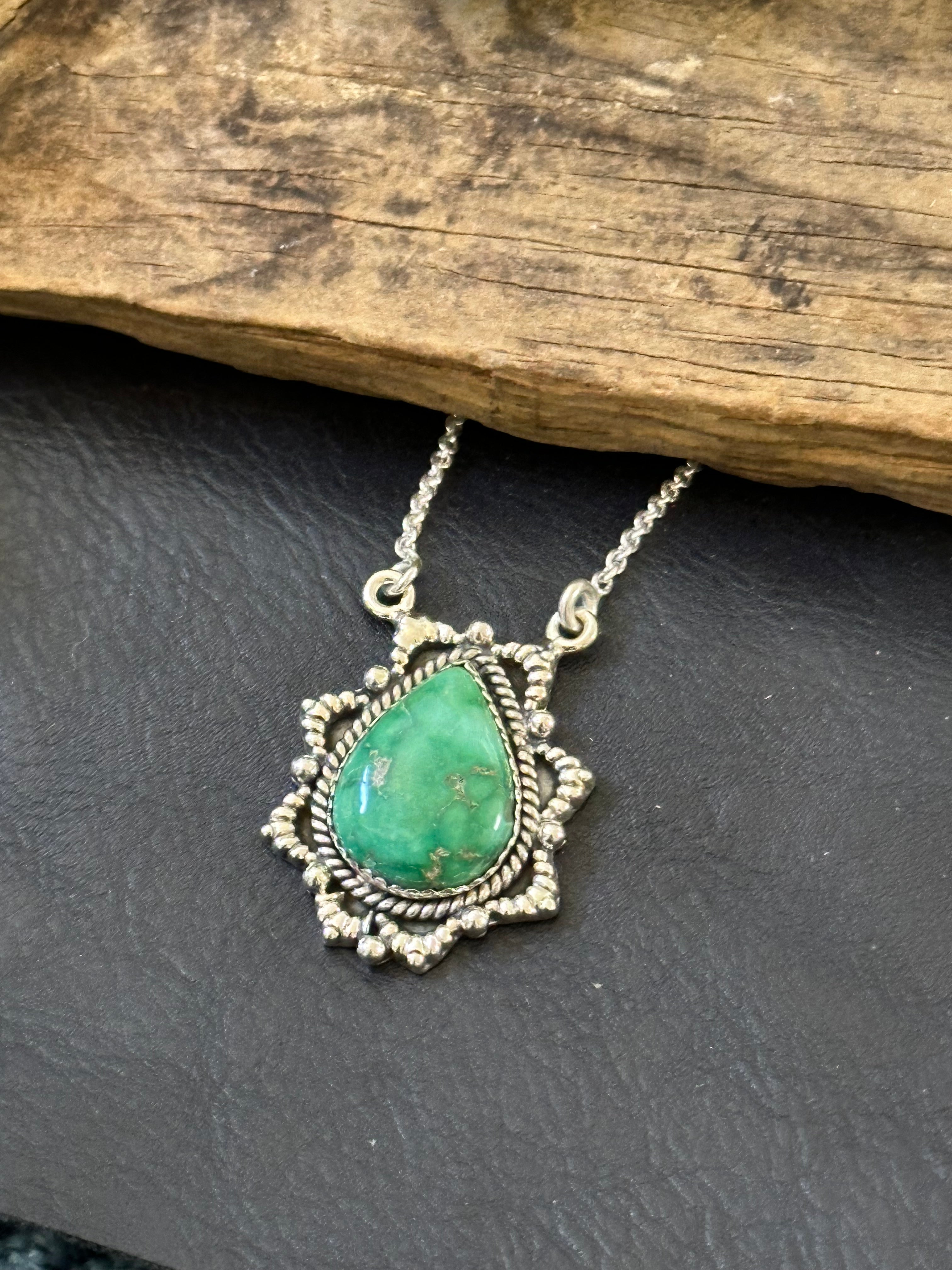 Southwest Handmade Emerald Valley Turquoise & Sterling Silver Necklace