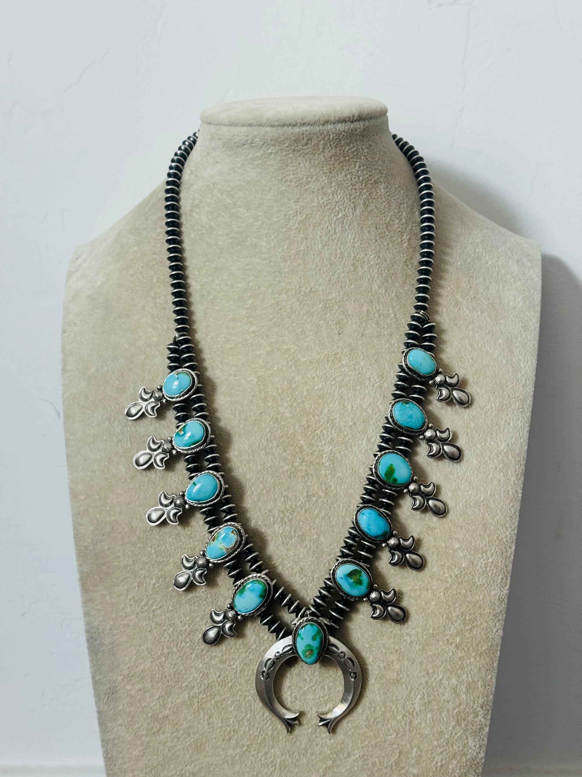 Adrienne Gordon Sonoran Mountain Turquoise & Sterling Silver Squash Blossom Necklace Set
