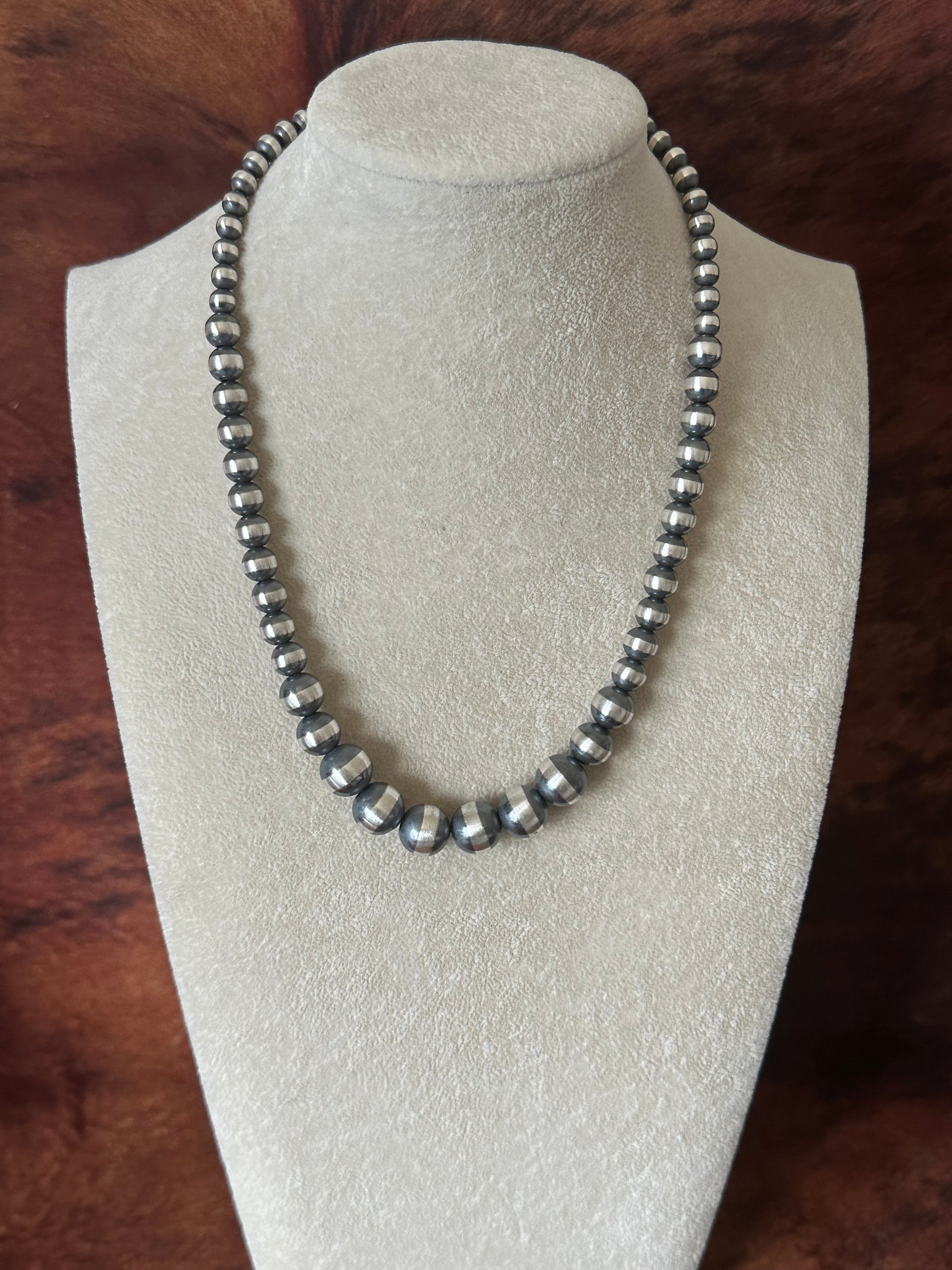 Navajo Strung 6 MM-12 MM Graduated Sterling Silver Pearls Beaded Necklace
