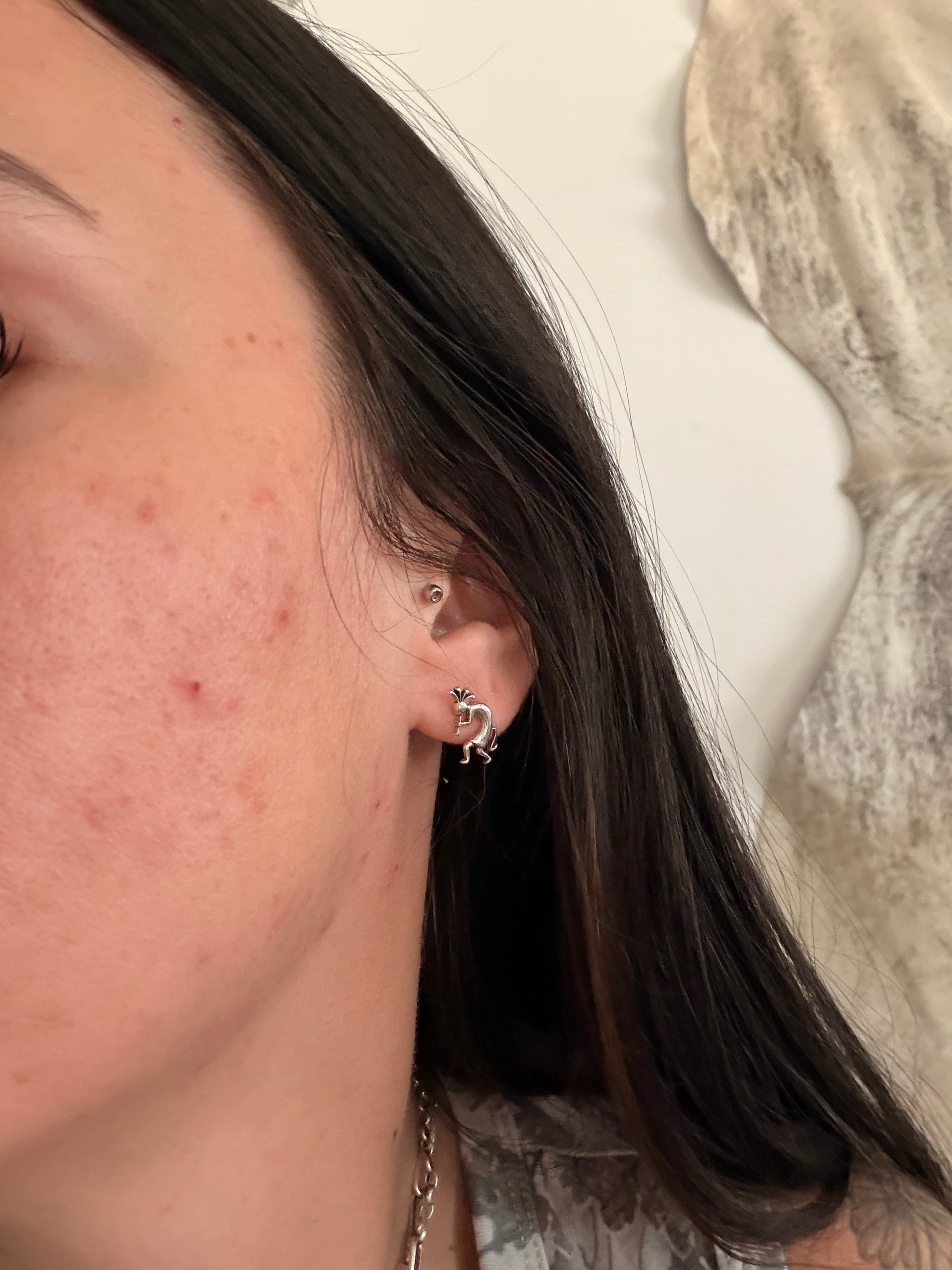 Navajo Made Sterling Silver Cast Post Kokopelli Earrings