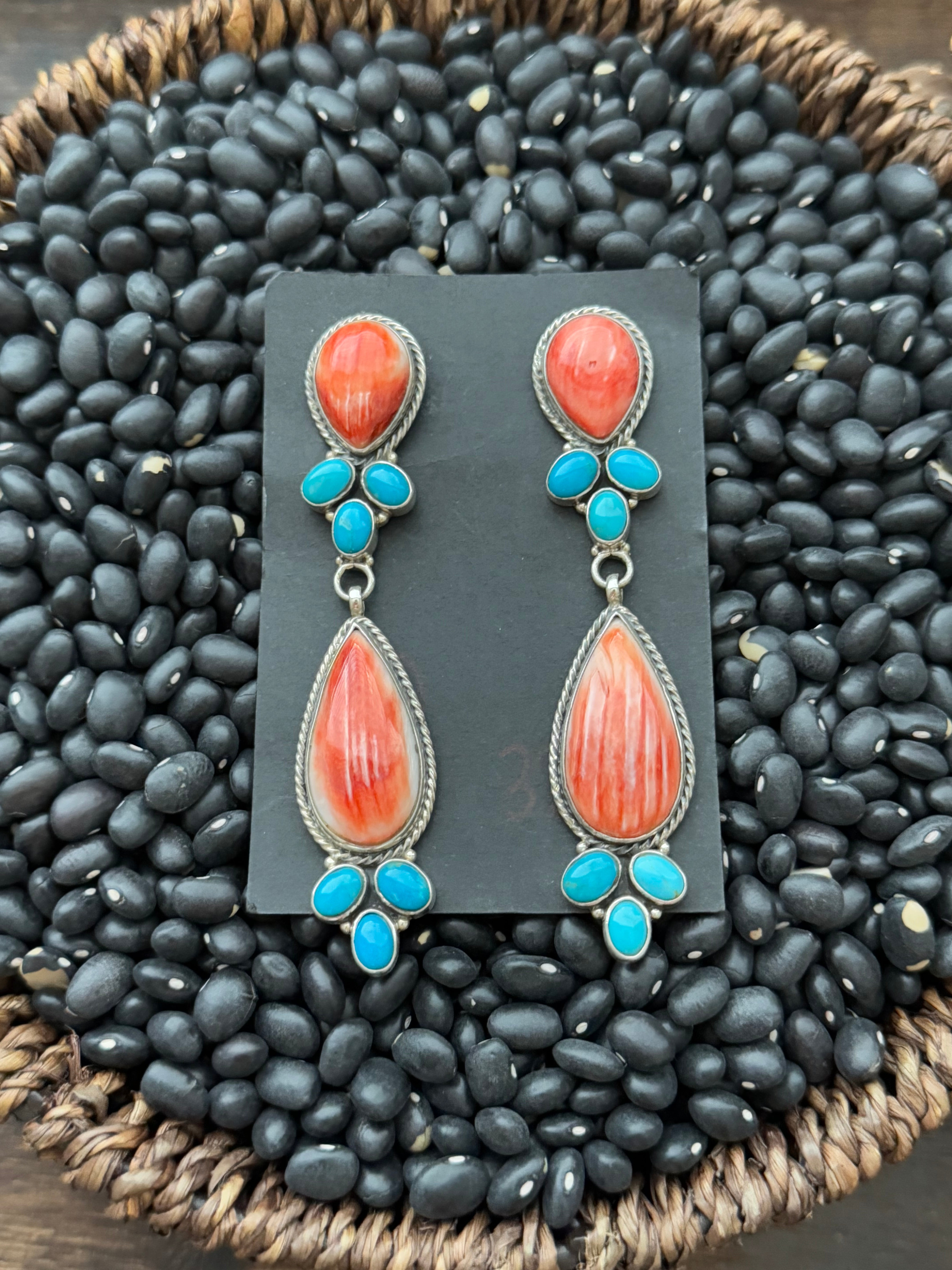 Navajo Made Multi Stone & Sterling Silver Post Dangle Earrings