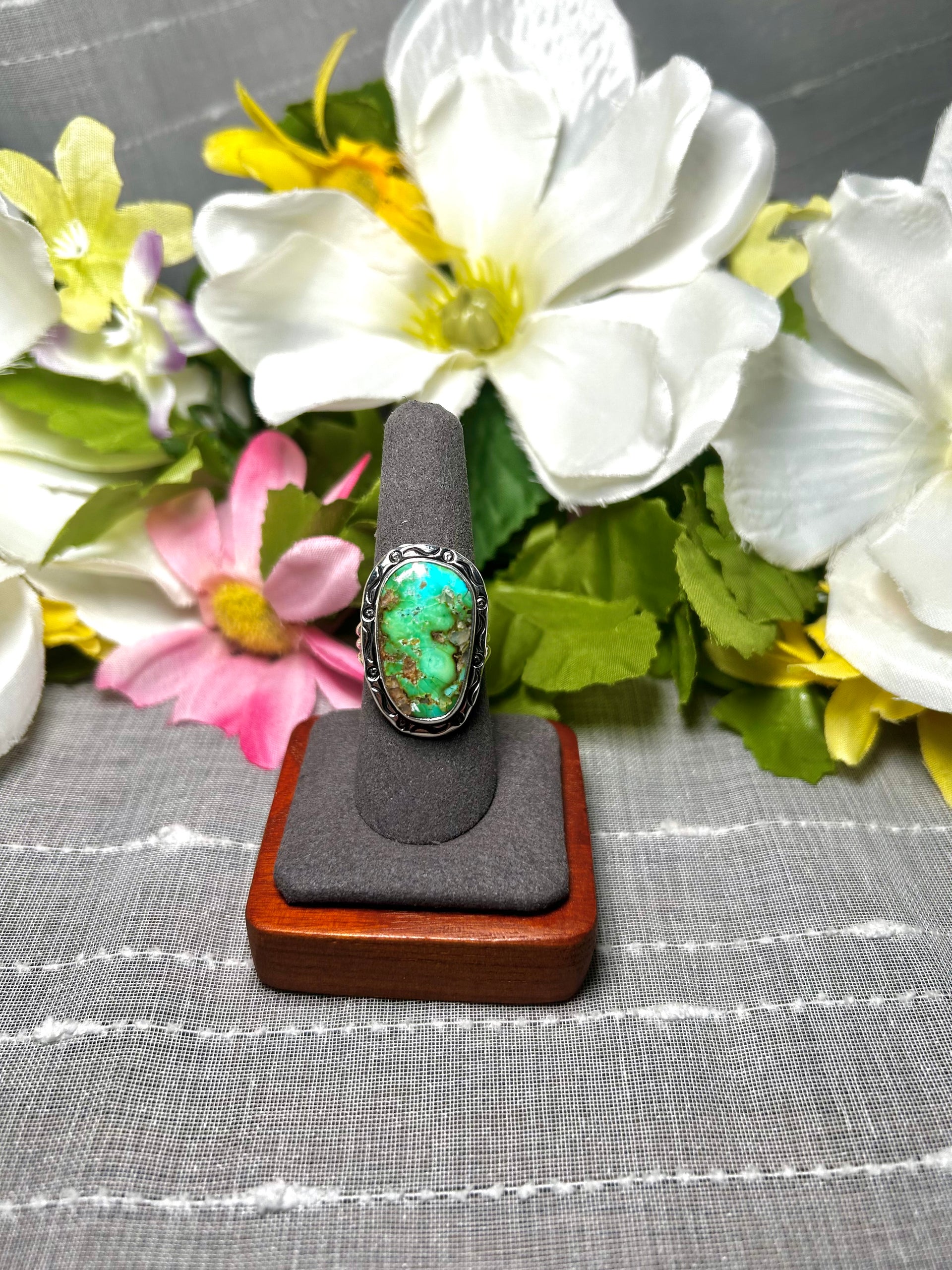Navajo Made Natural Sonoran Mountain & Sterling Silver Ring Size 8.75