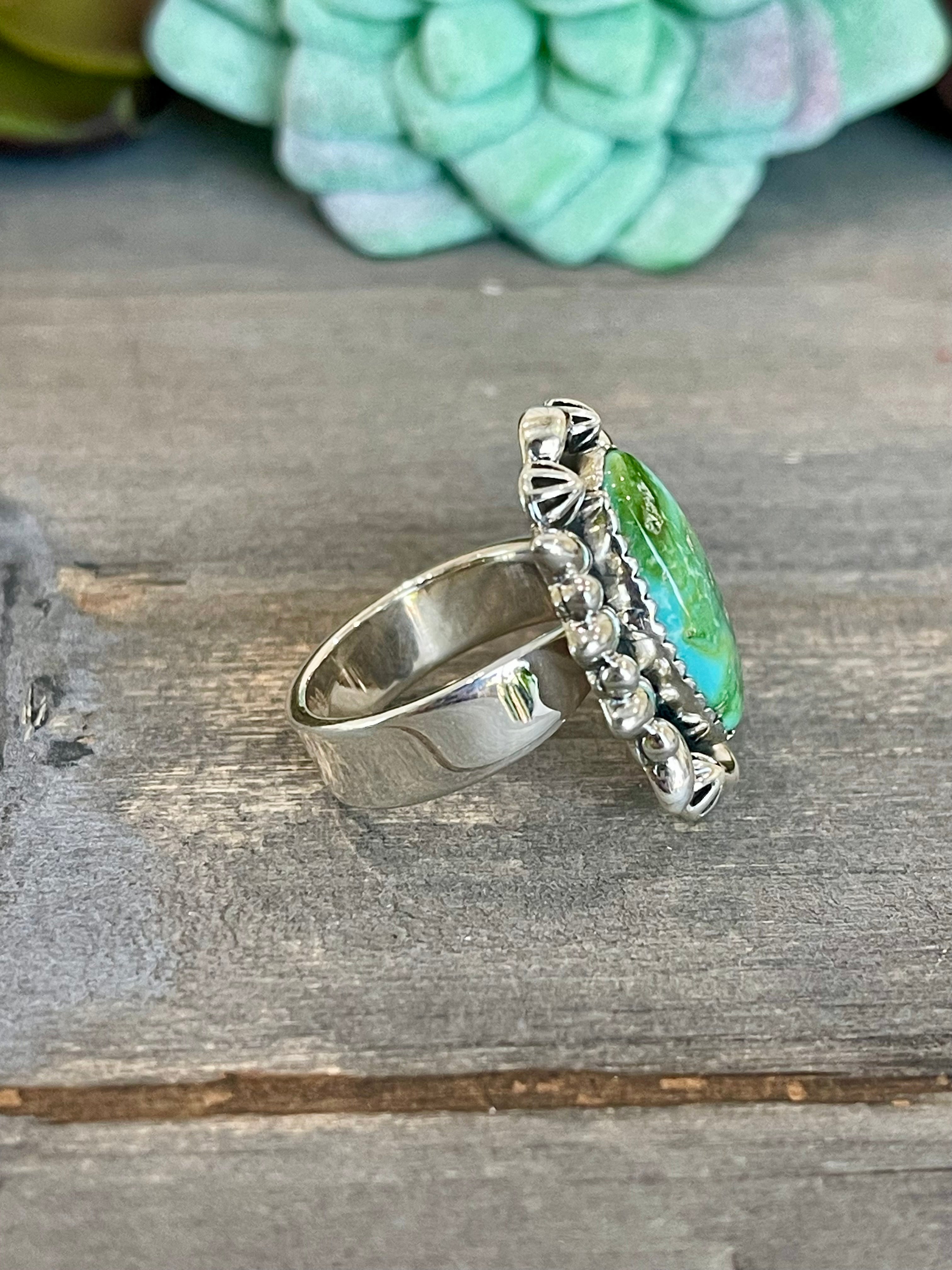 Southwest Handmade Sonoran Mountain Turquoise & Sterling Silver Adjustable Ring