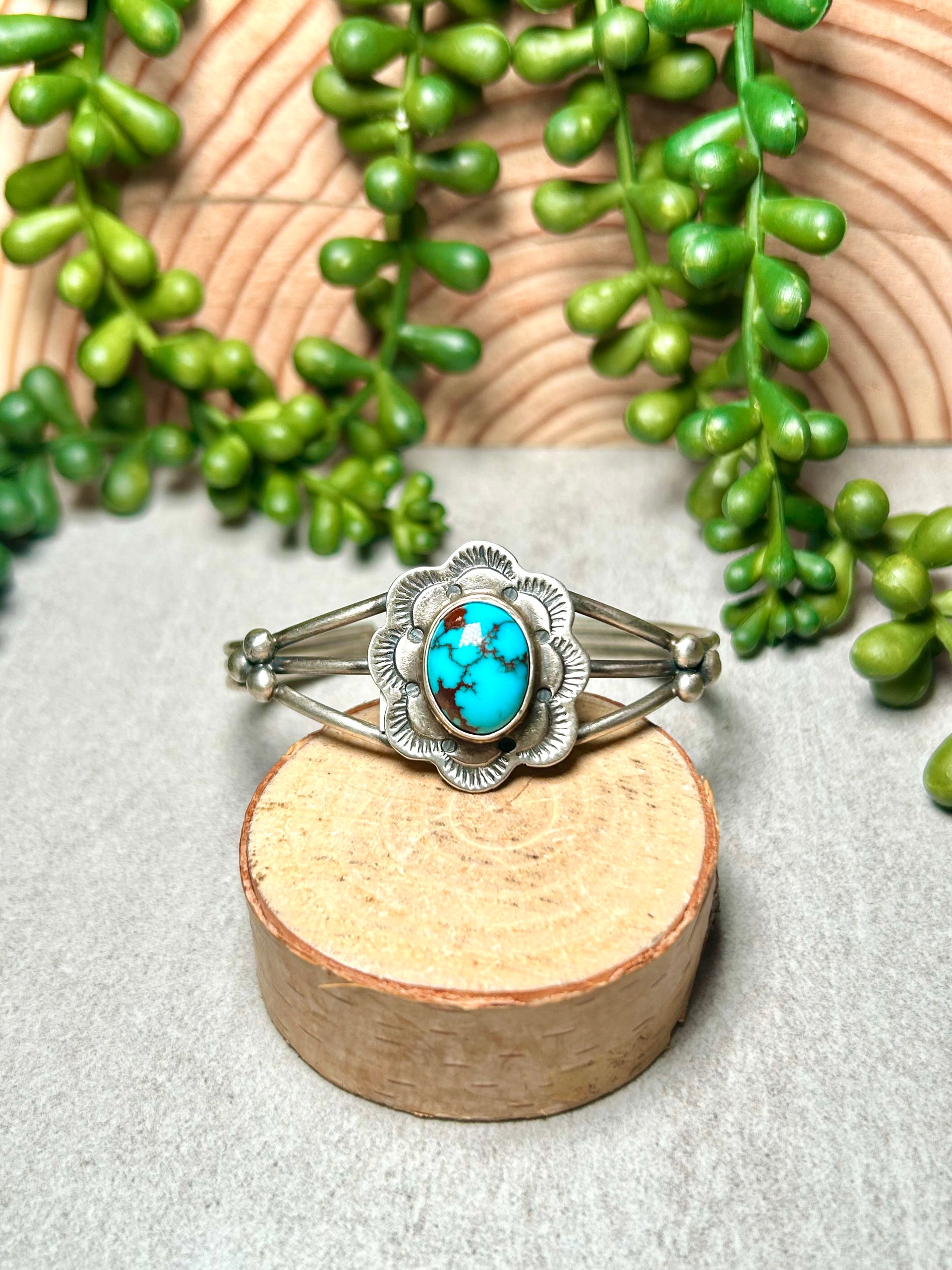 Navajo Made Egyptian Turquoise & Sterling Silver Cuff Bracelet