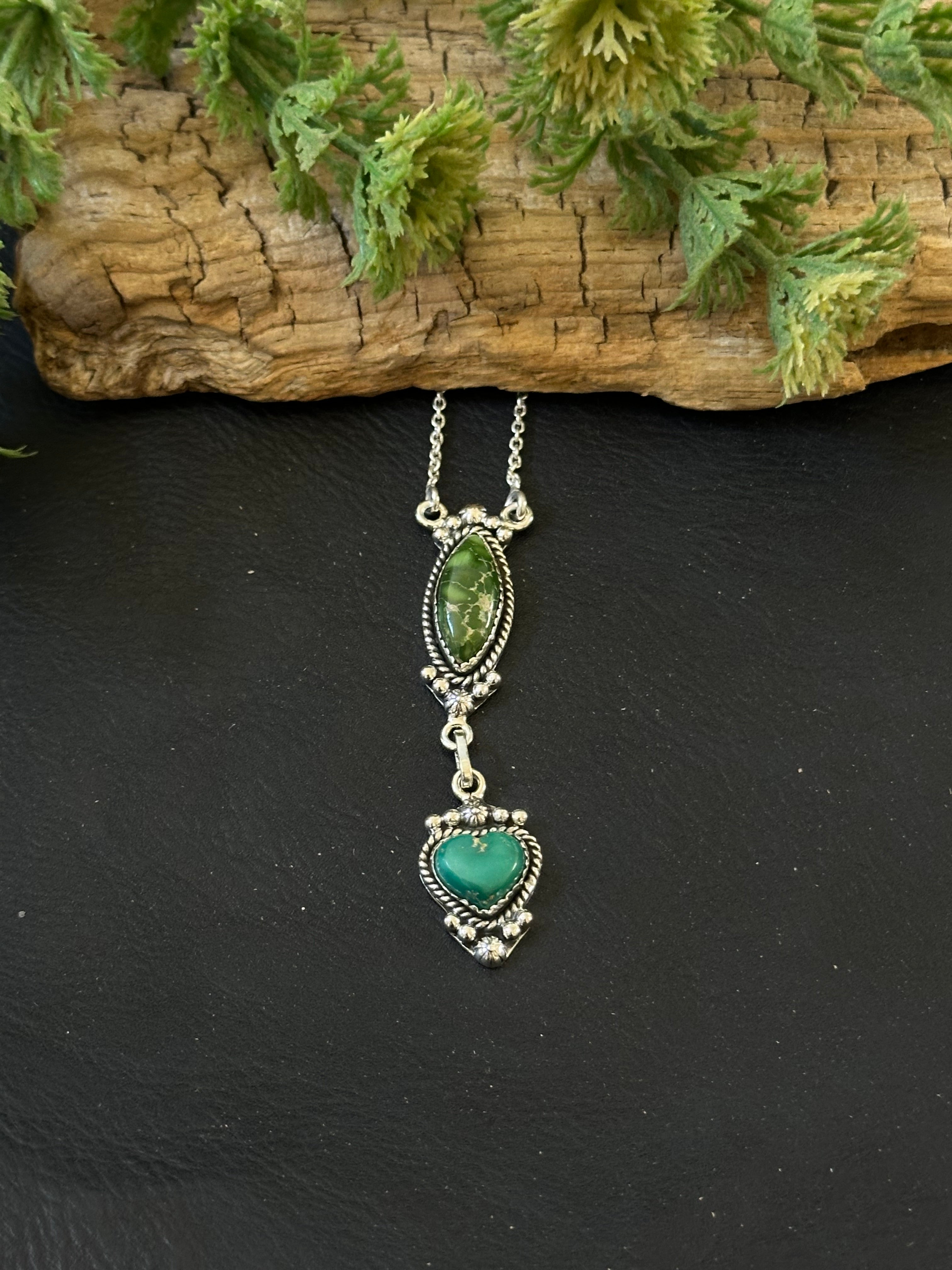 Southwest Handmade Emerald Valley Turquoise & Sterling Silver Necklace