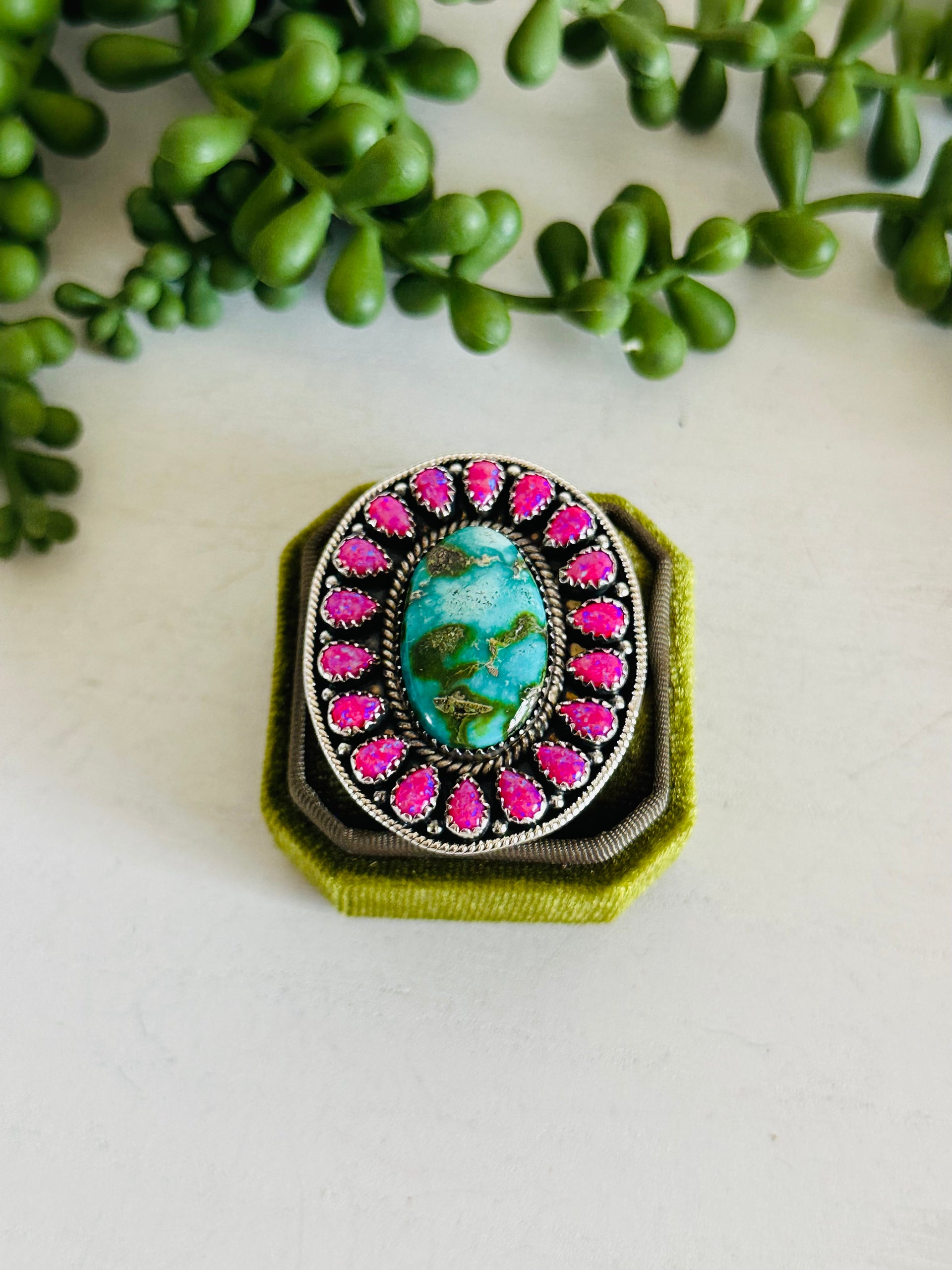 Southwest Handmade Multi Stone & Sterling Silver Adjustable Cluster Ring