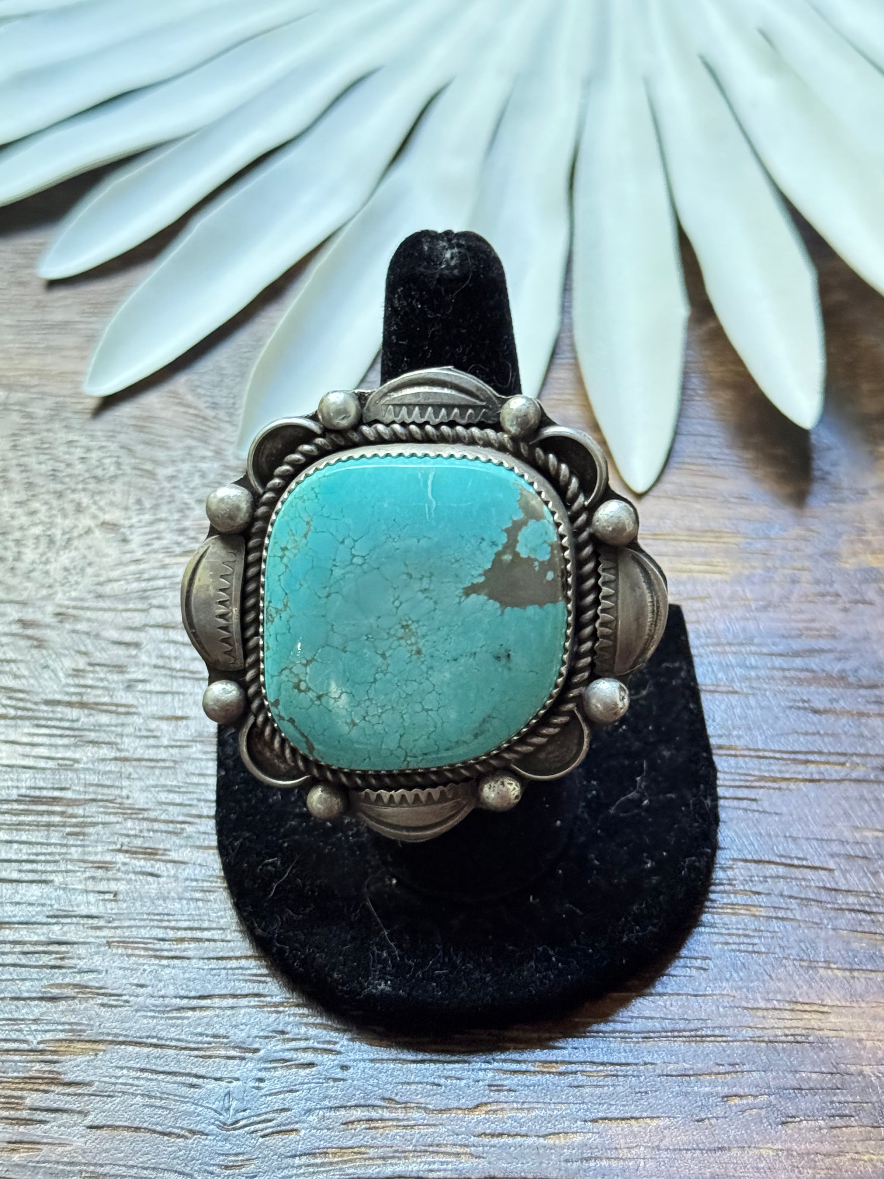 Navajo Made #8 Turquoise & Sterling Silver Adjustable Ring