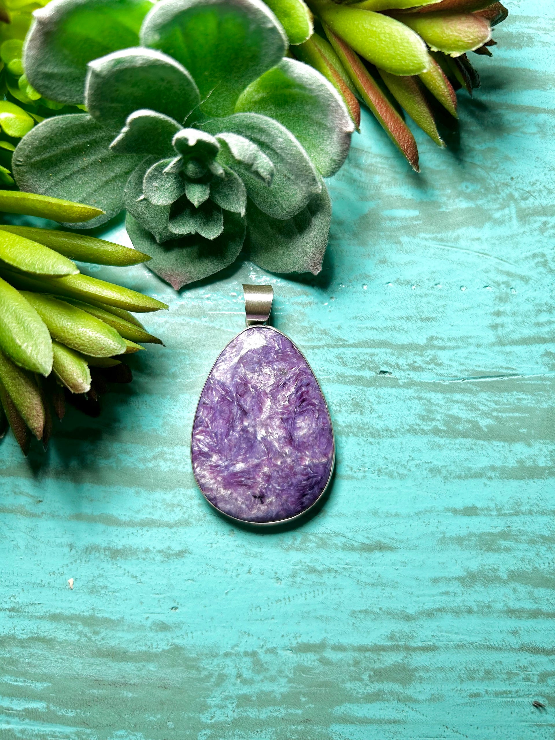 Navajo Made Charoite  & Sterling Silver Pendant