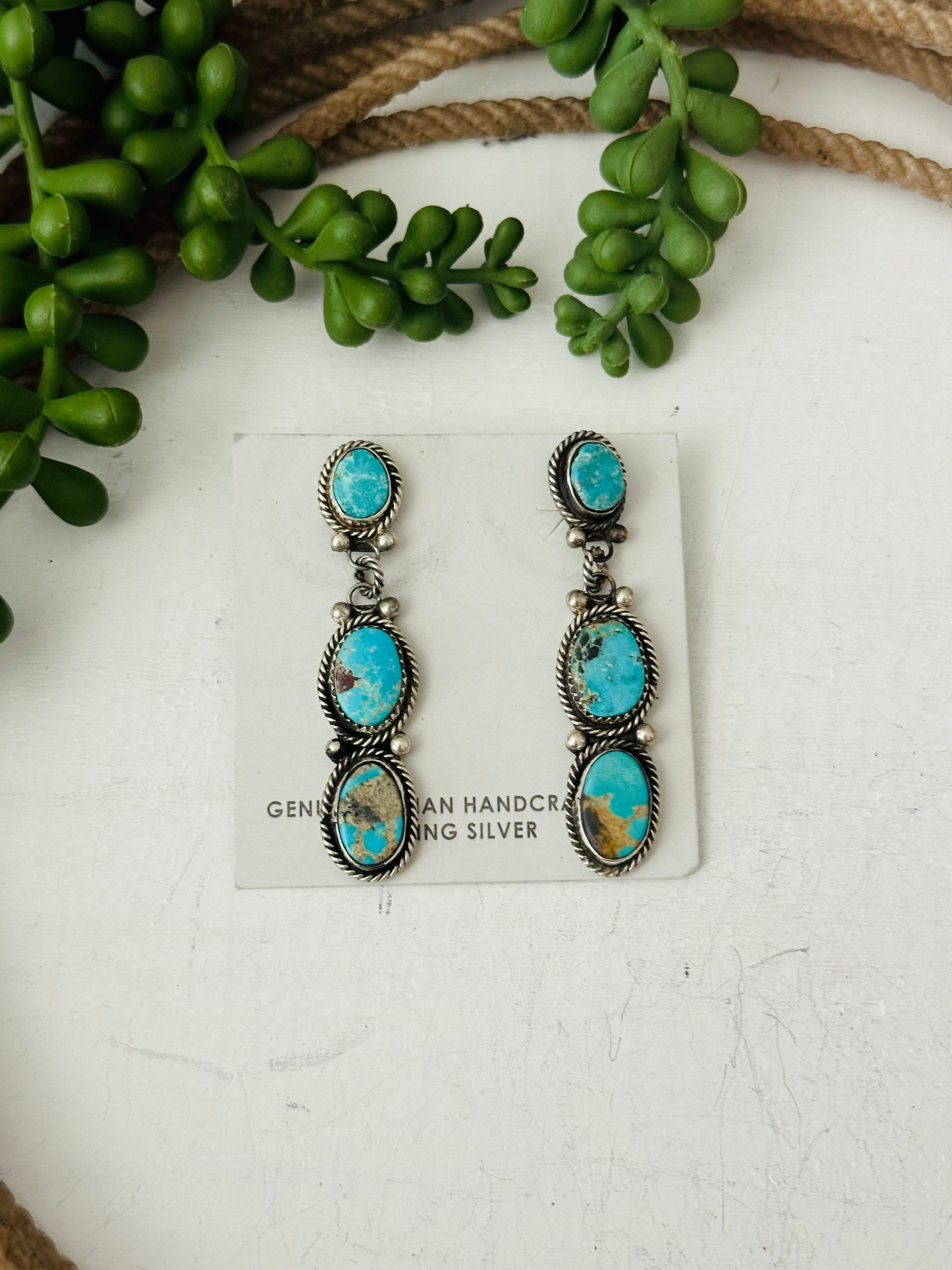 Jacqueline Silver Royston Turquoise & Sterling Silver Post Dangle Earrings