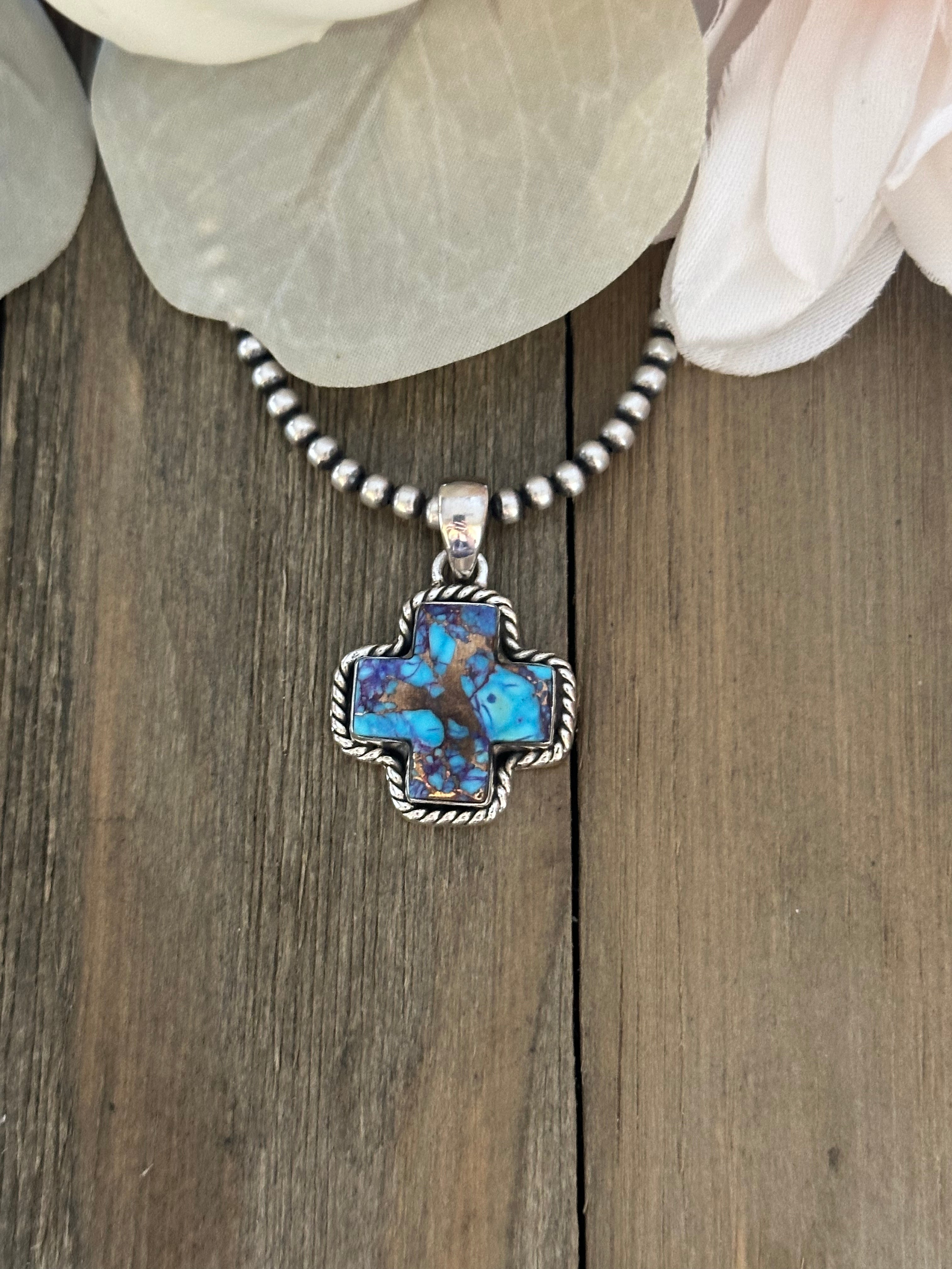 Southwest Handmade Mohave Turquoise & Sterling Silver Pendant