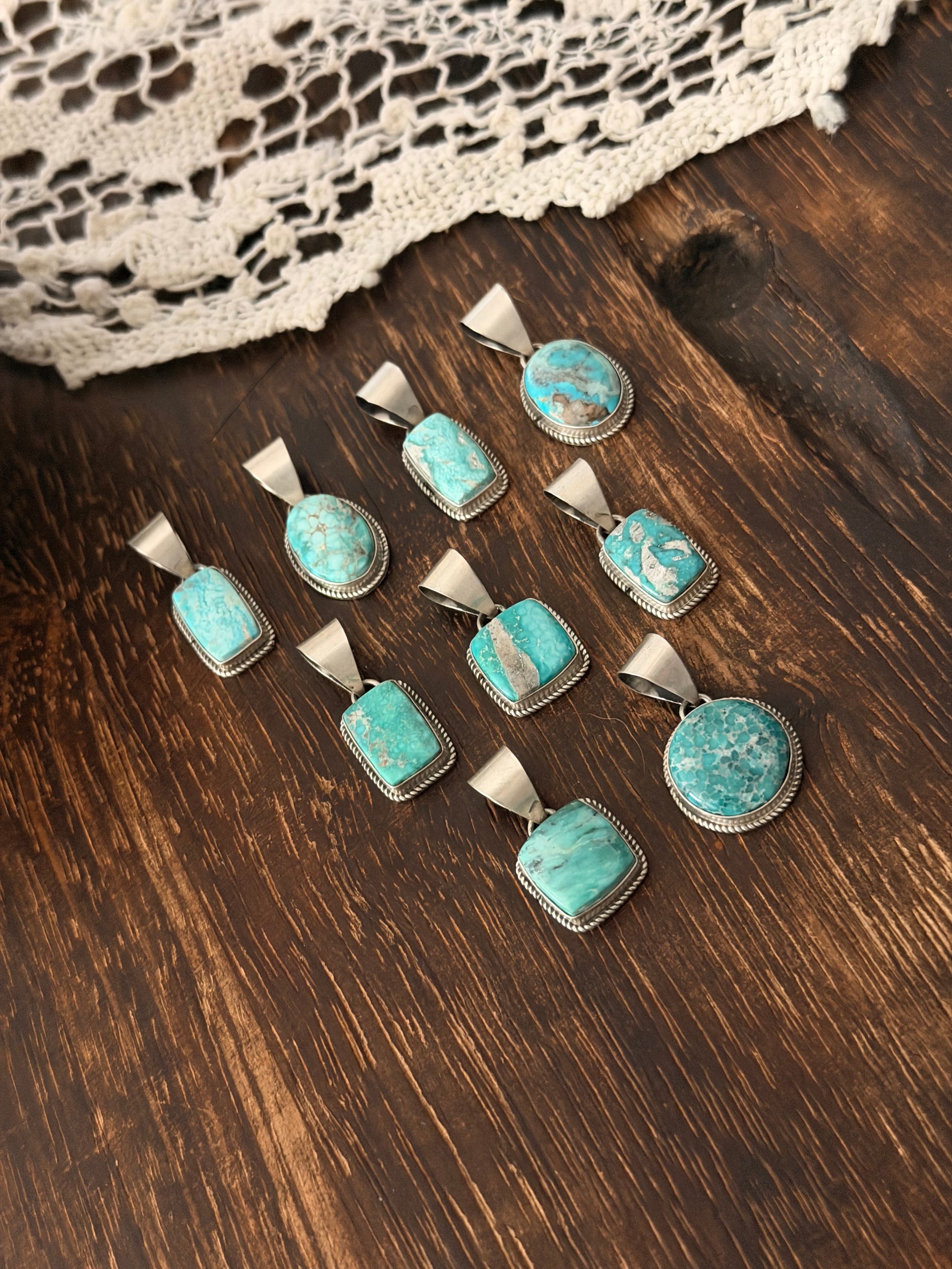 Navajo Made White Water Turquoise & Sterling Silver Pendant