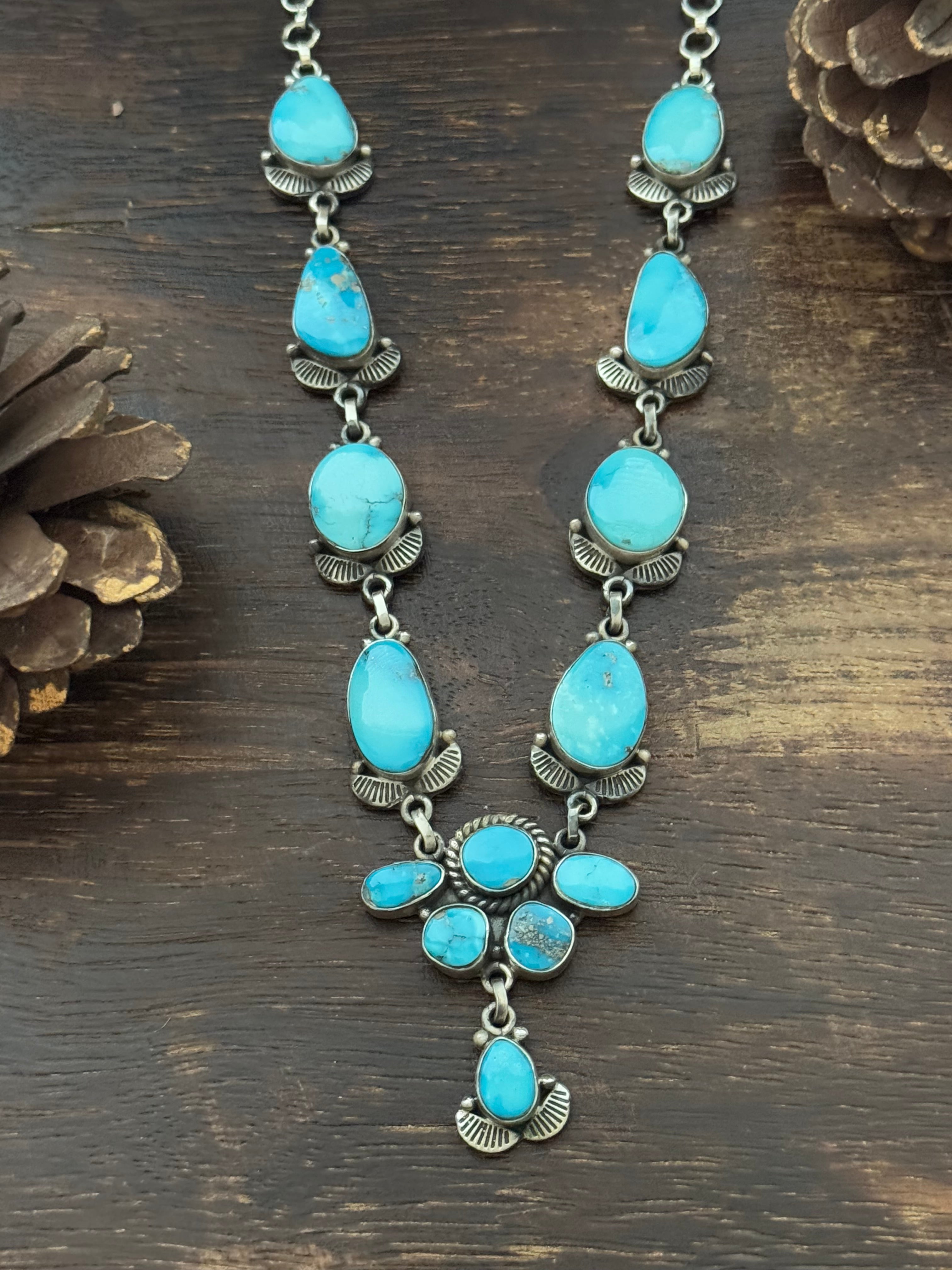 TTD Valley Blue Turquoise & Sterling Silver Lariat Necklace