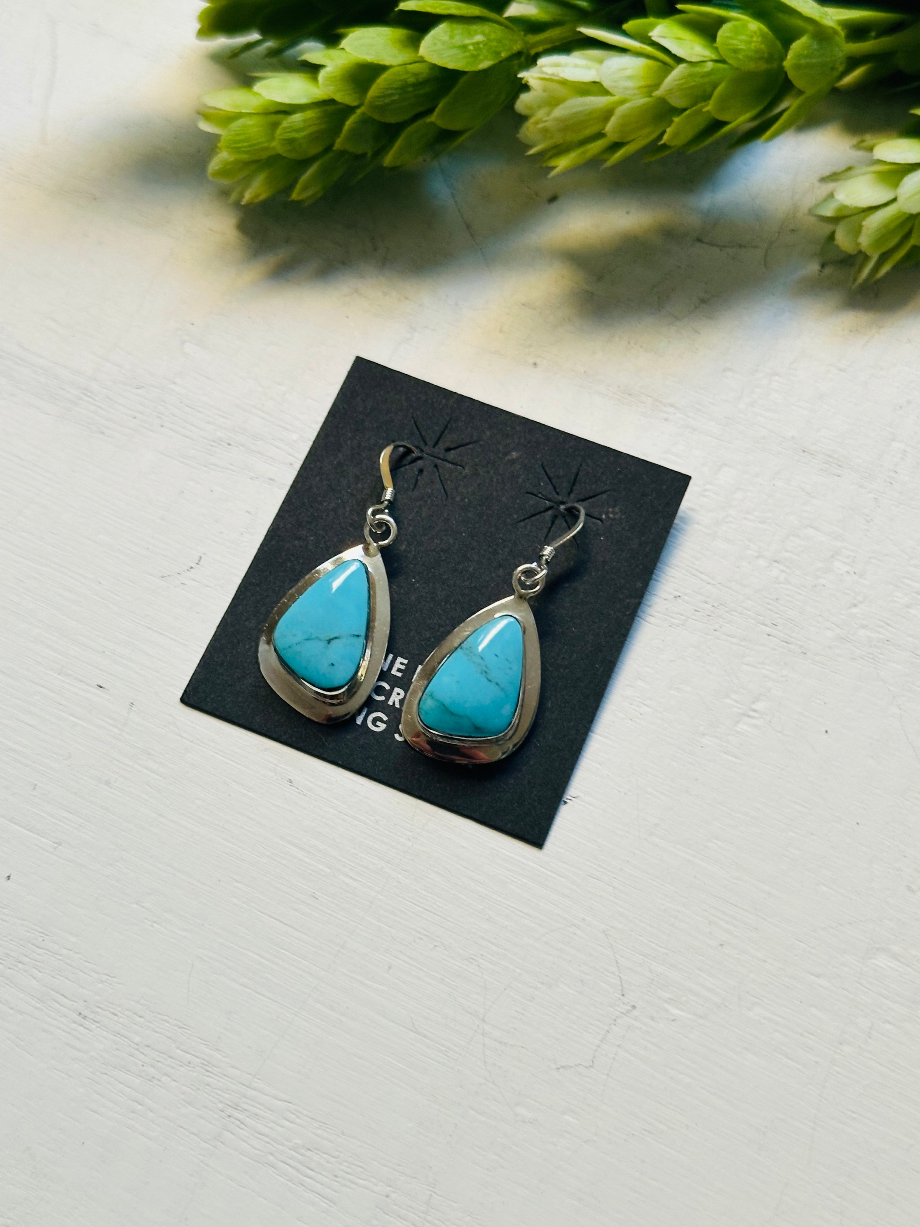 Navajo Made Kingman Turquoise & Sterling Silver Dangle Earrings