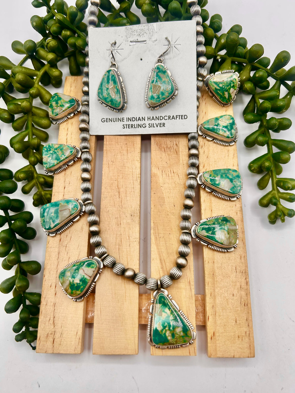 Larry Moses Yazzie Fox Turquoise & Sterling Silver Necklace Set