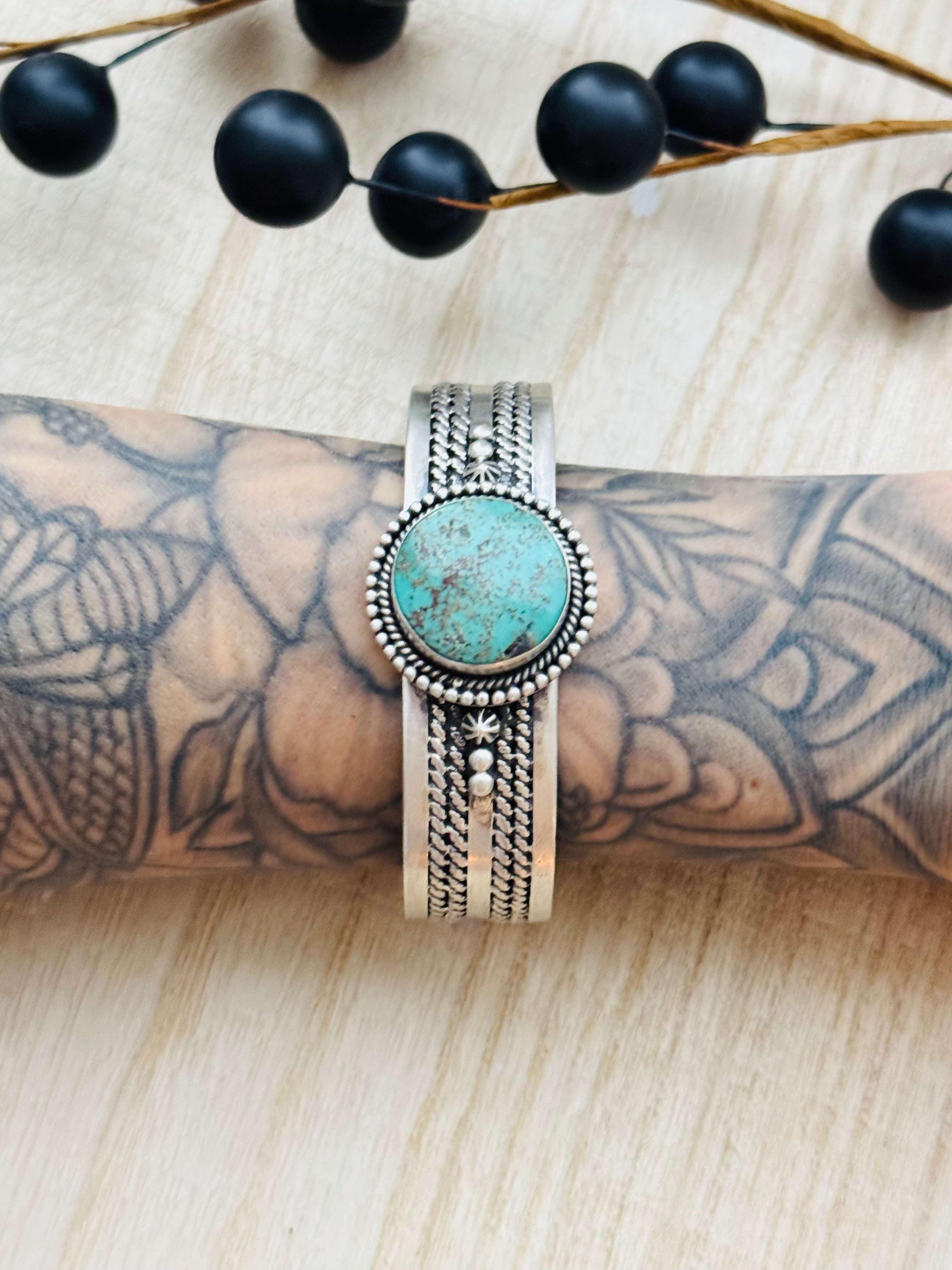 Southwest Made Kingman Turquoise & Sterling Silver Cuff Bracelet