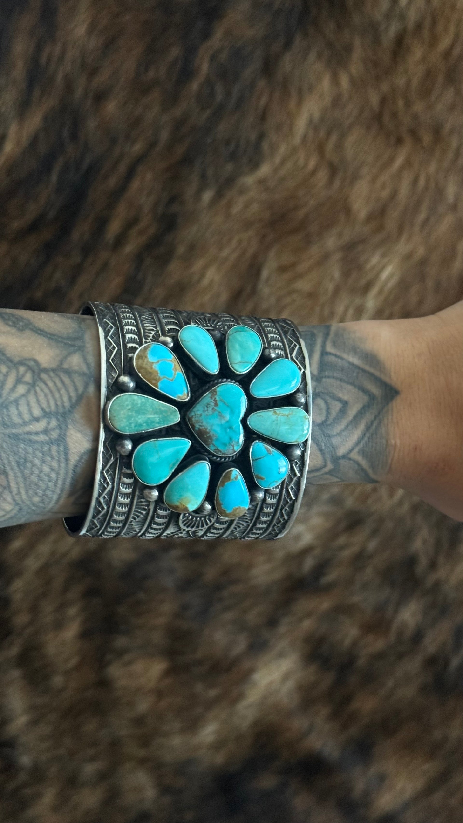 Sunshine Reeves Kingman Turquoise & Sterling Silver Cluster Cuff Bracelet