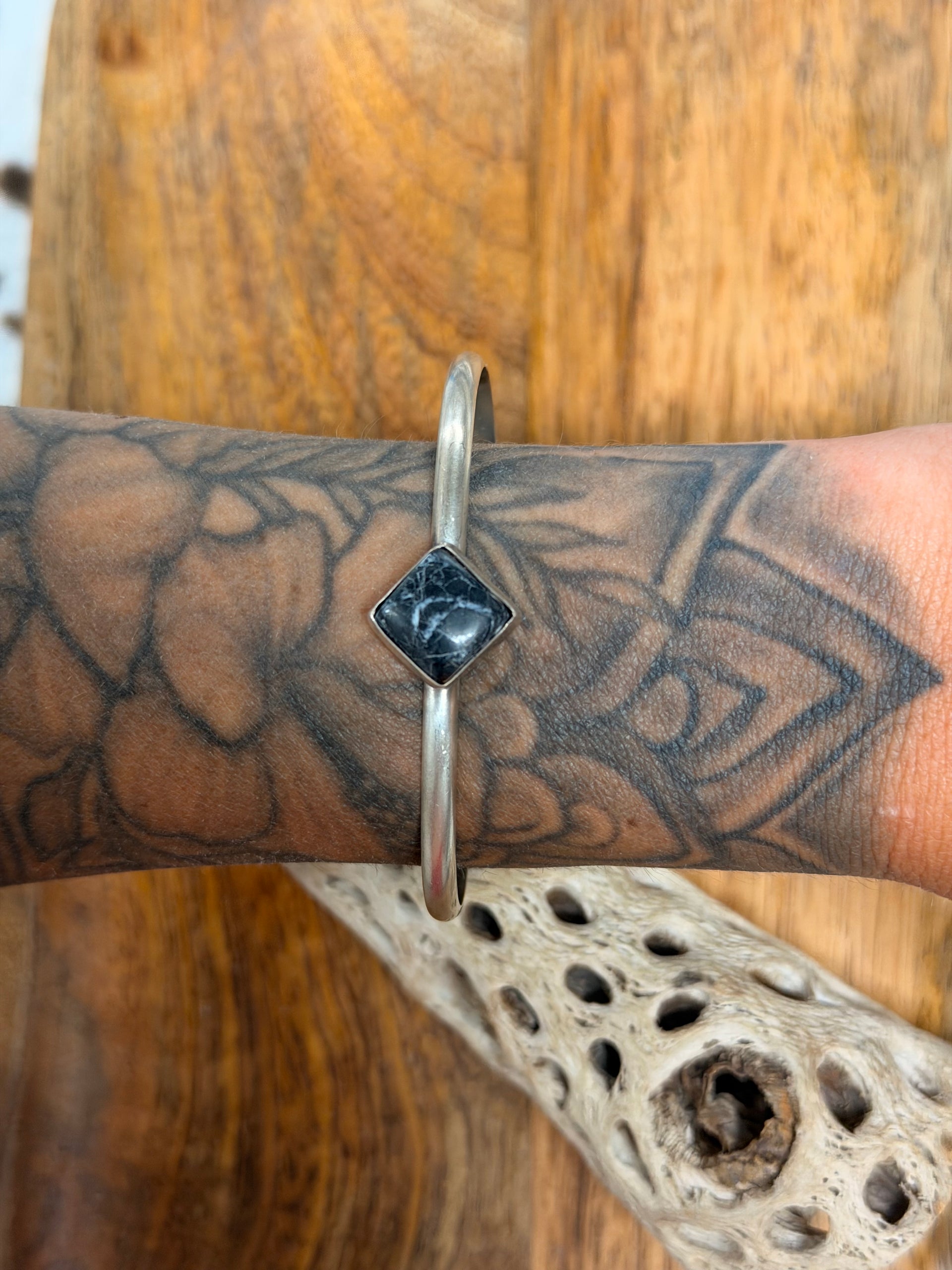 Navajo Made White Buffalo & Sterling Silver Cuff Bracelet