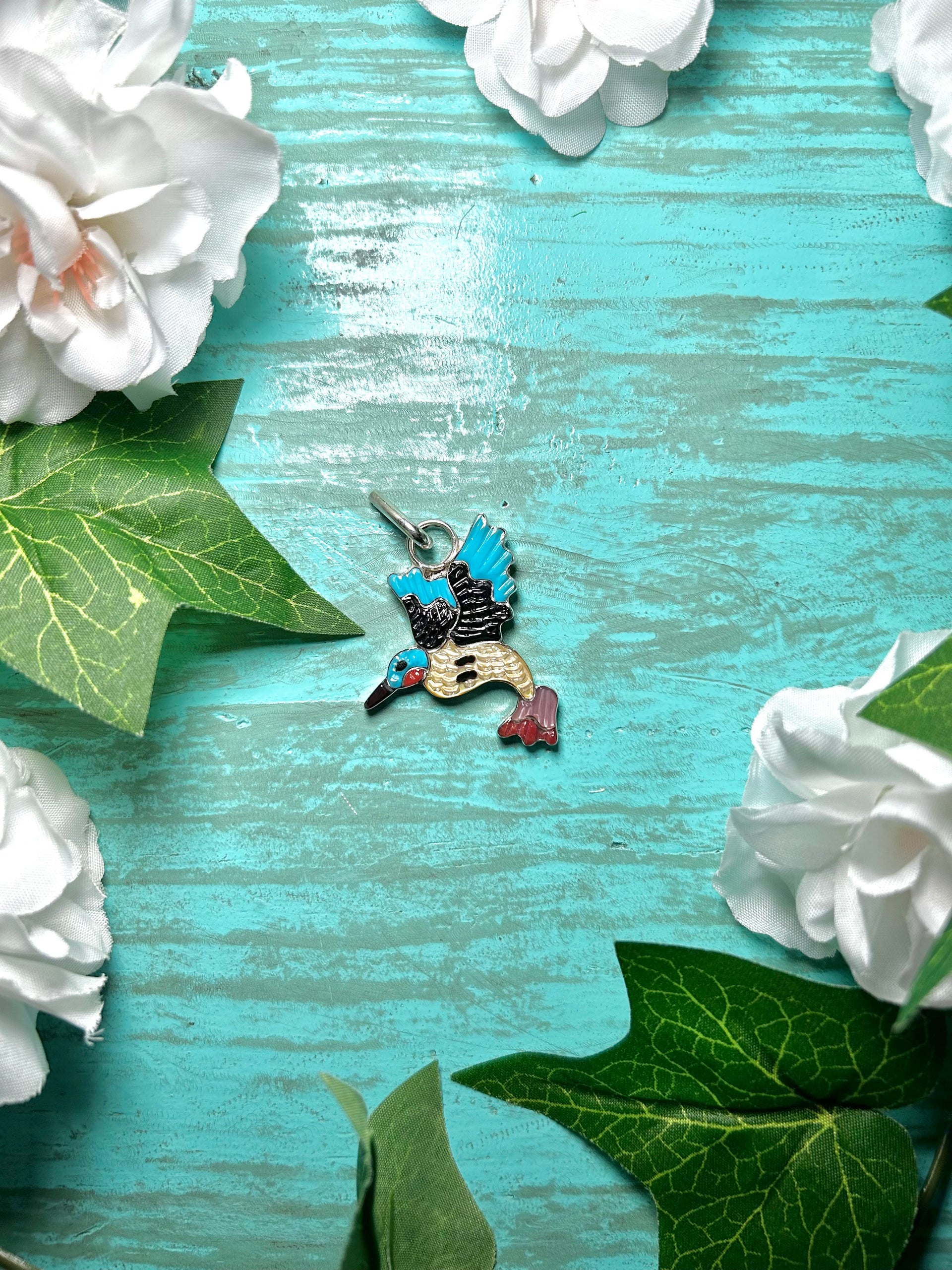 Zuni Made Multi Stone Inlay & Sterling Silver Pendant