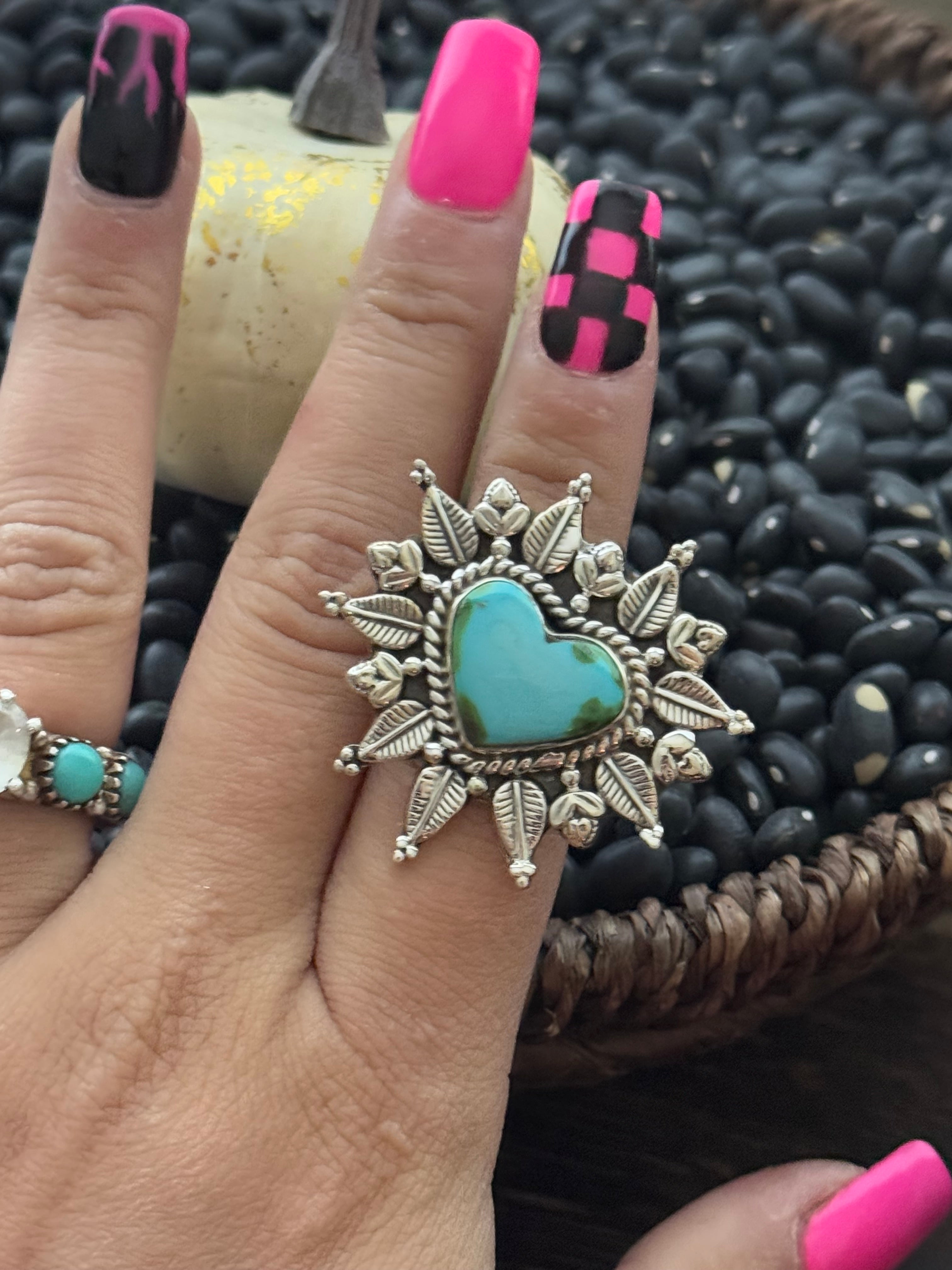 Southwest Handmade Sonoran Mountain Turquoise & Sterling Silver Adjustable Ring