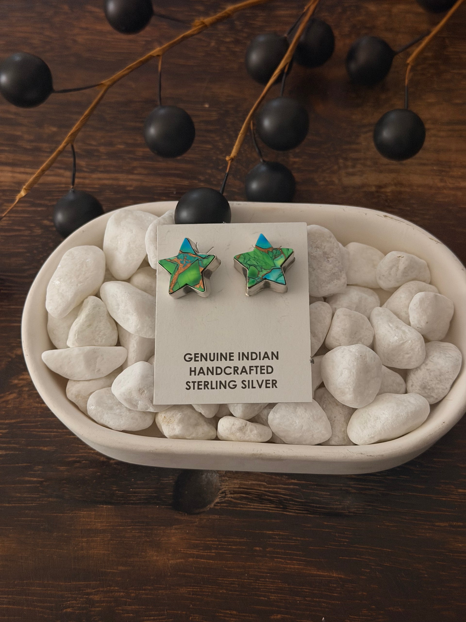 Larson Chee Peacock Dalia Composite & Sterling Silver Post Star Earrings