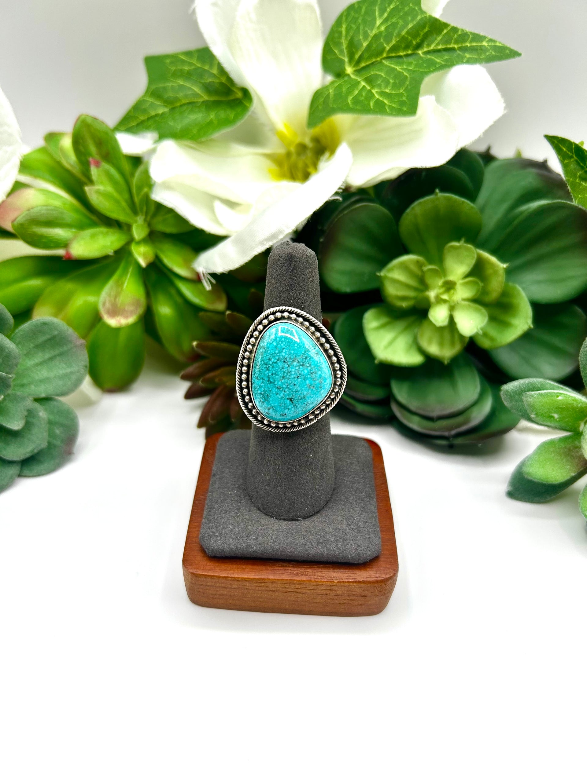 Navajo Made Kingman Turquoise & Sterling Silver Ring Size 6.5