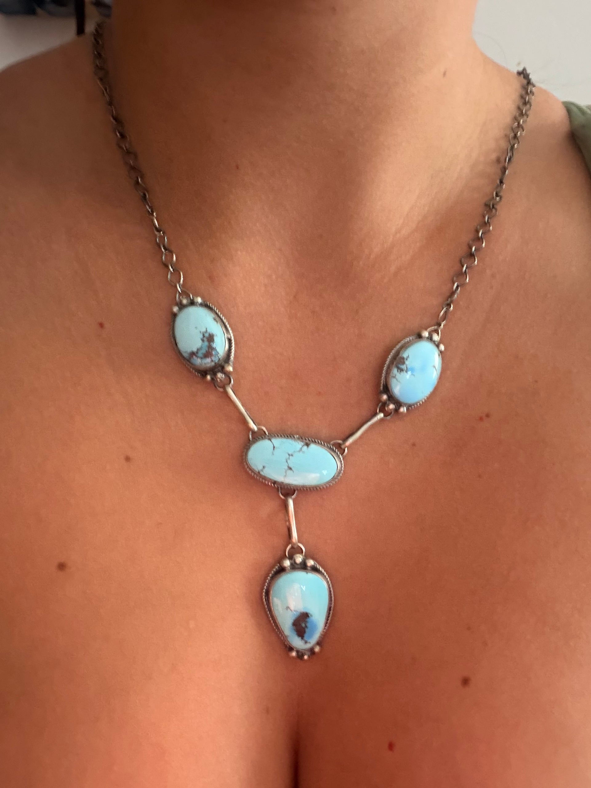 George Rios Golden Hills Turquoise & Sterling Silver Lariat Necklace Set