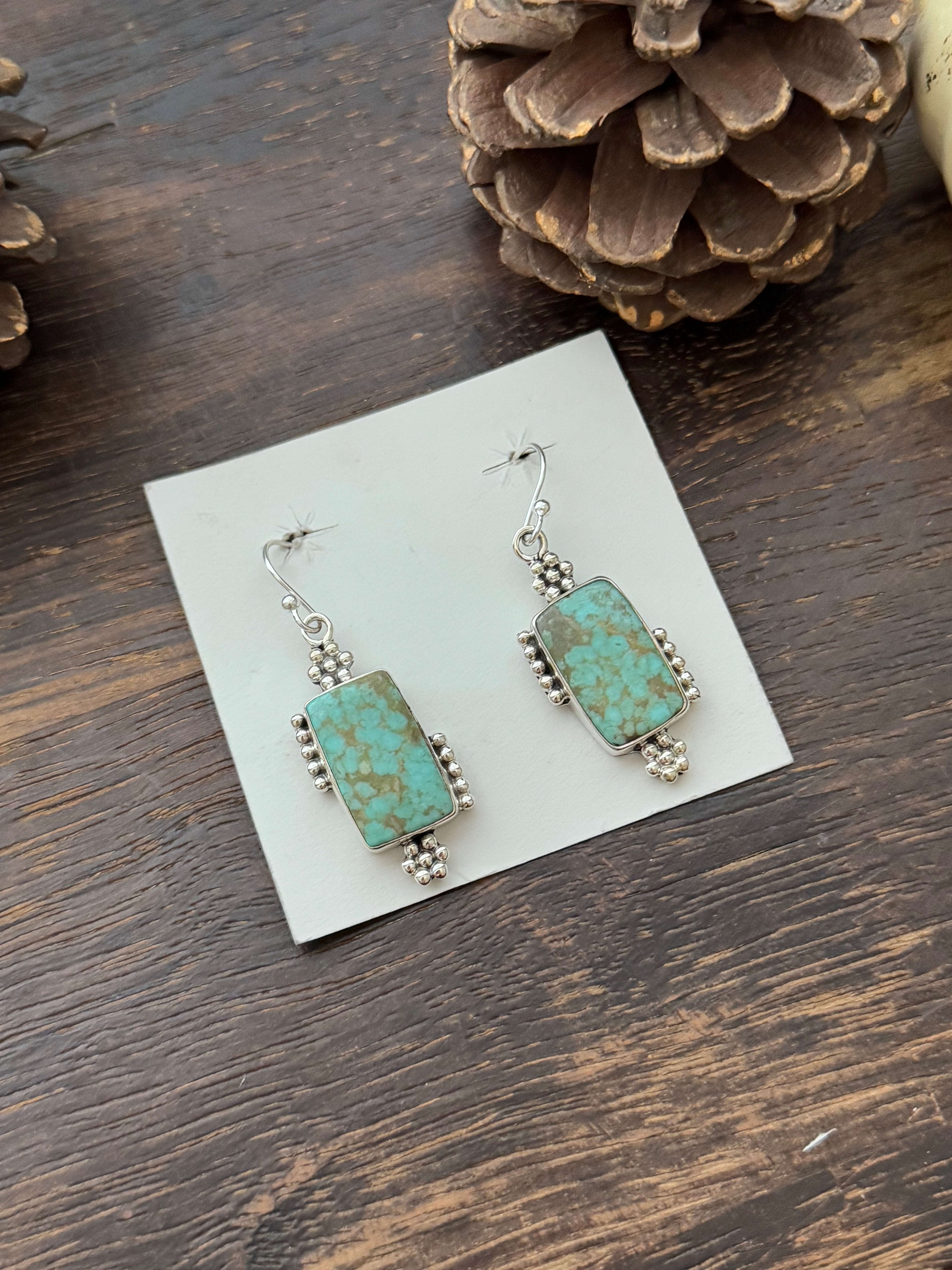 Southwest Handmade #8 Turquoise & Sterling Silver Dangle Earrings